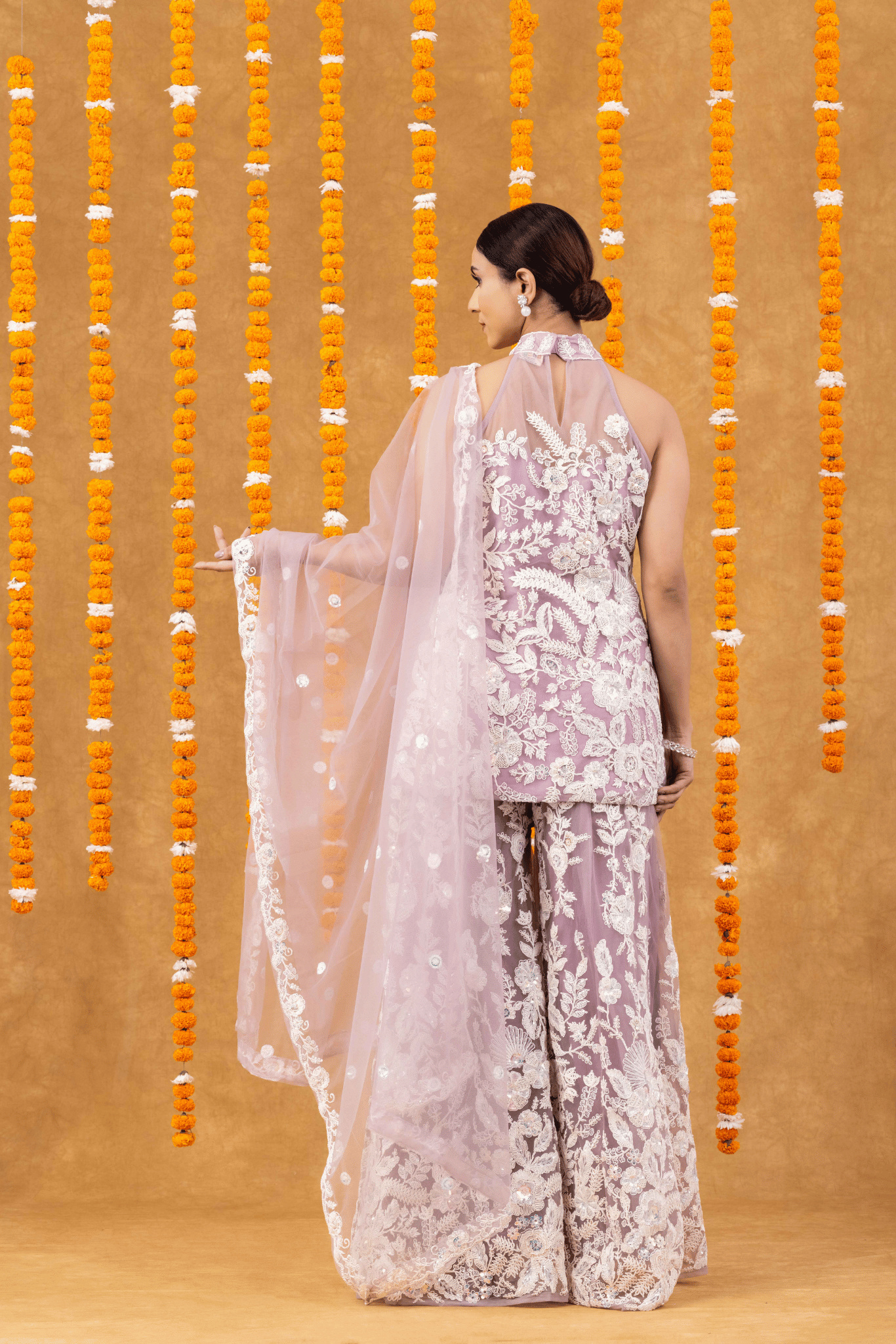 Lilac Luxe Embroidered Halter Kurta Palazzo Set