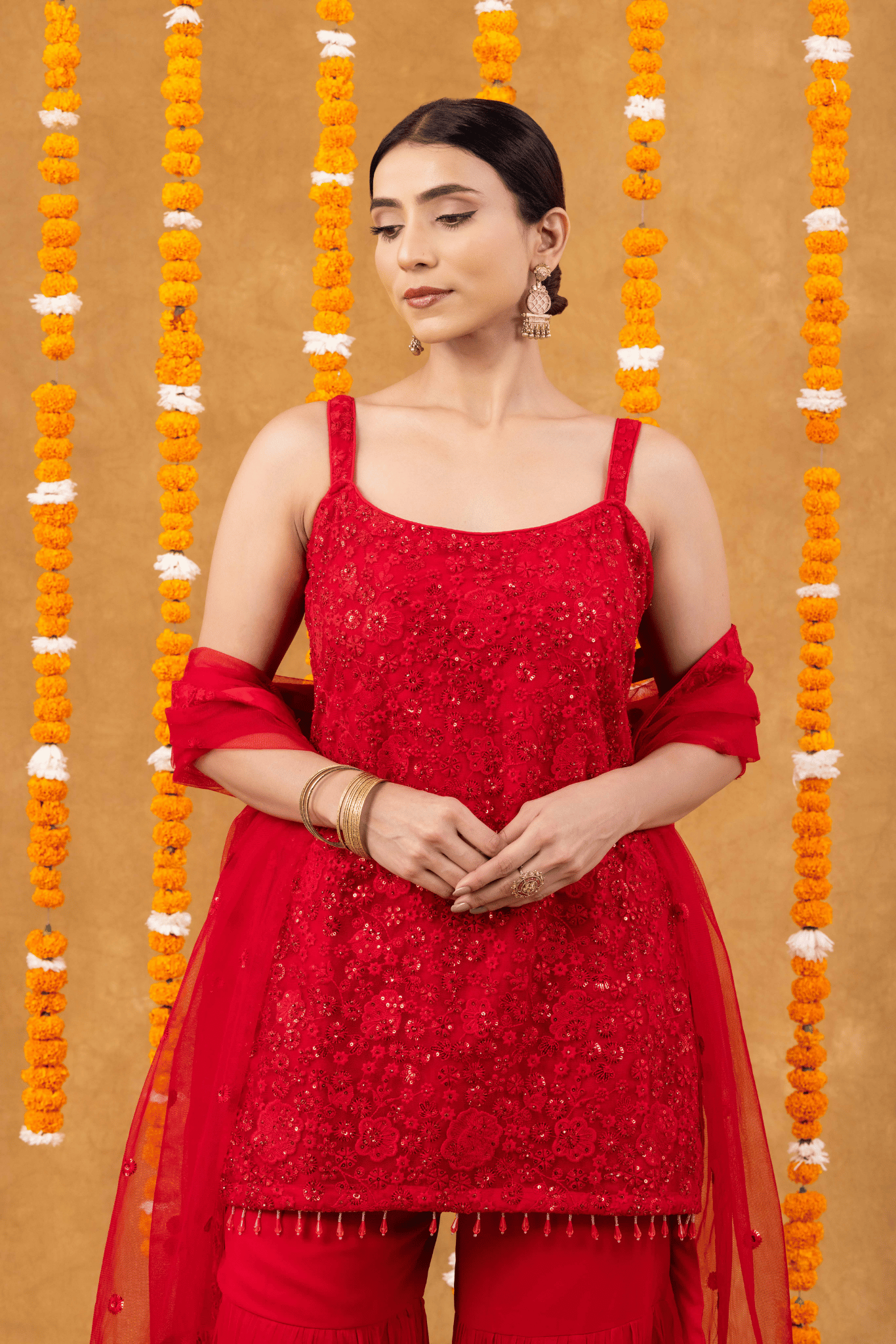 Festive Charm Red Georgette Palazzo Set