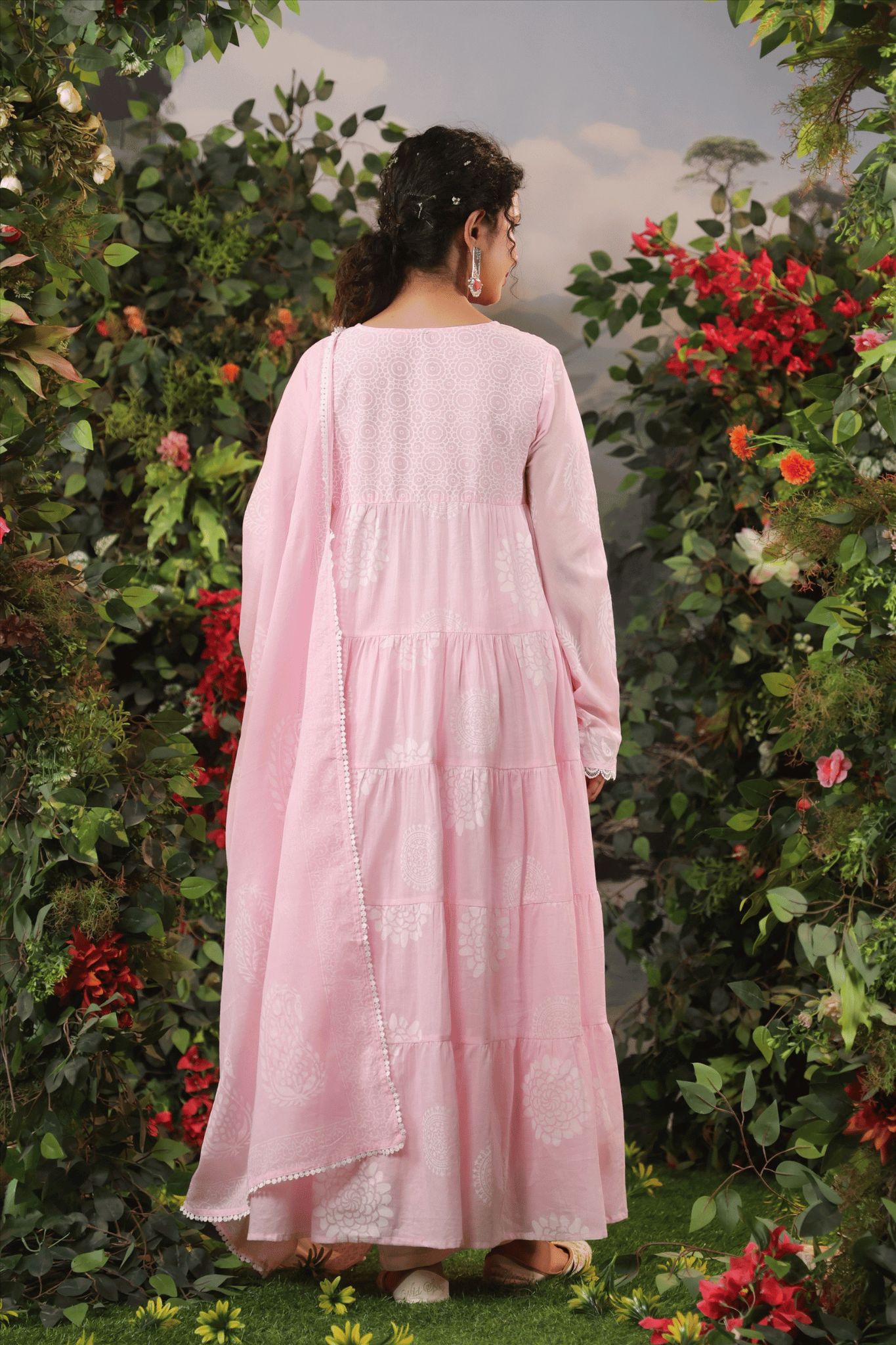 Pink Mulmul  Anarkali Suit Set