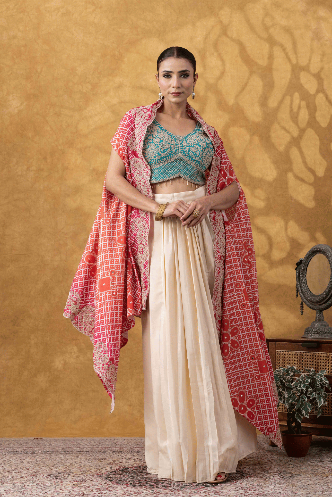 Aqua & Coral Cape Skirt Set