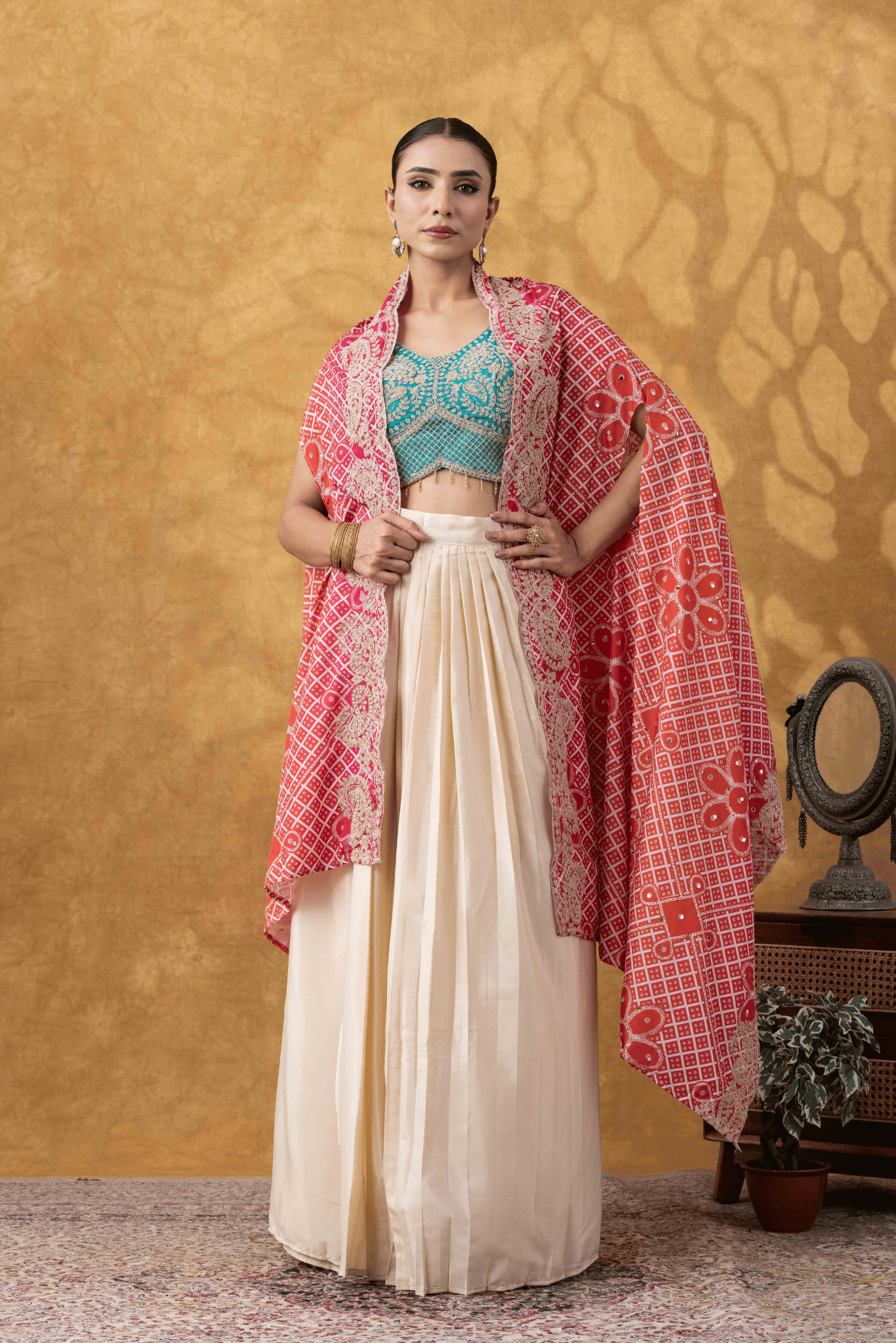 Aqua & Coral Cape Skirt Set