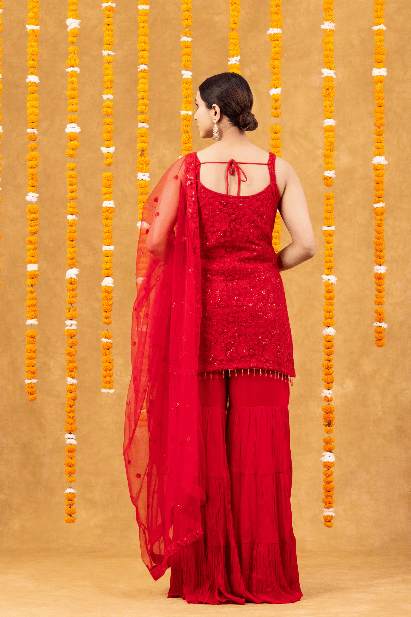 Festive Charm Red Georgette Palazzo Set