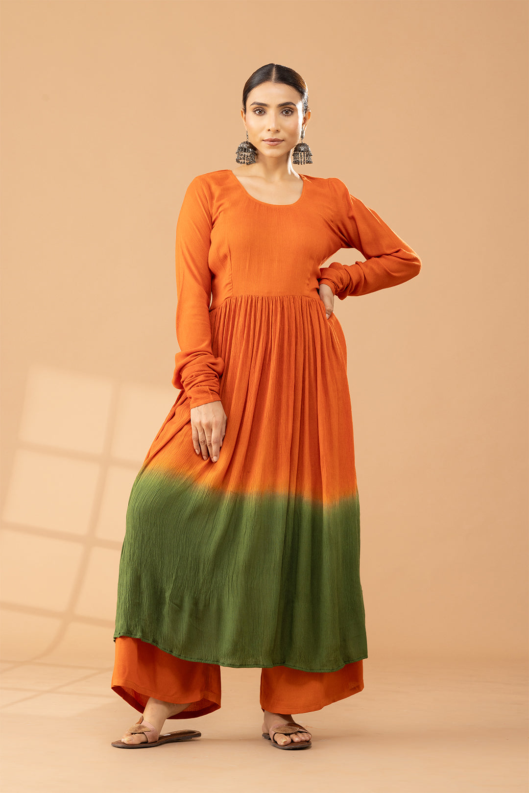 Rust Green Ombre Kurta Set