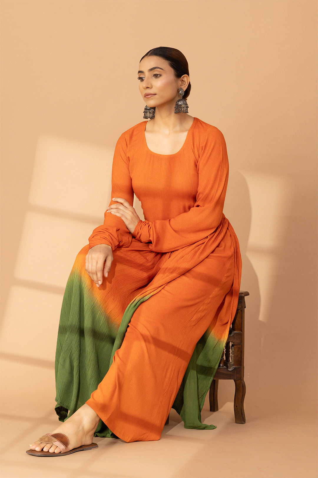 Rust Green Ombre Kurta Set