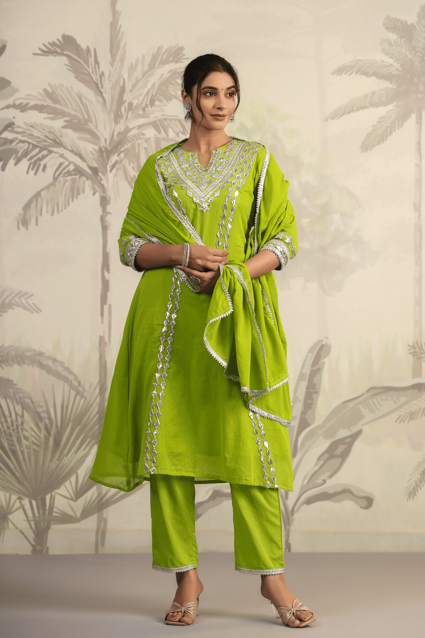 Green Gota Patti Straight Suit Set