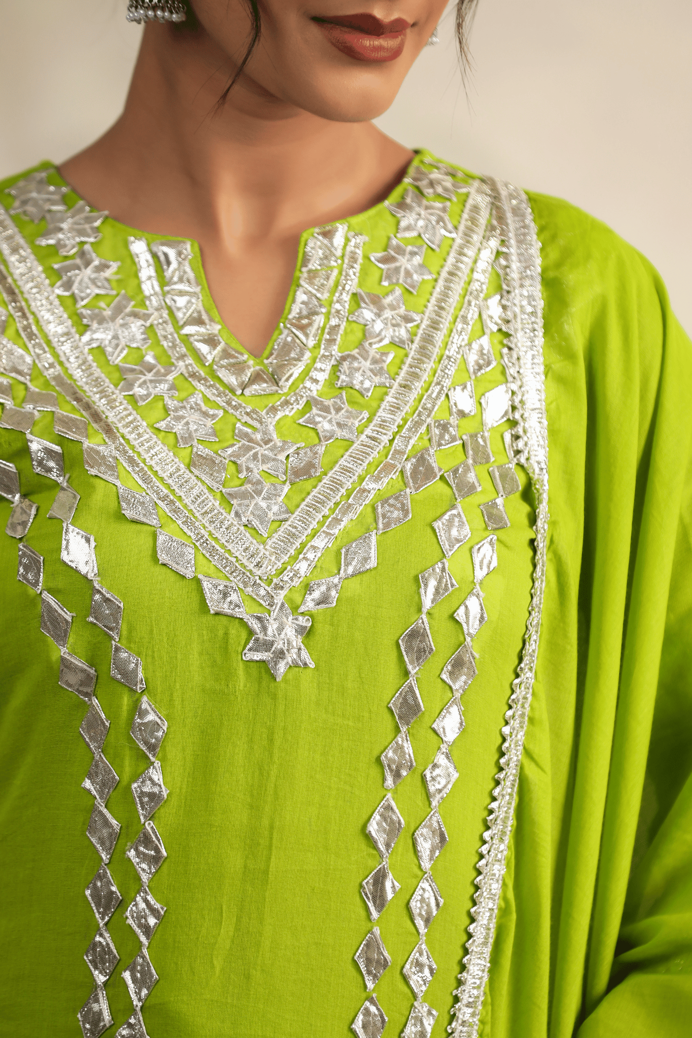 Green Gota Patti Straight Suit Set