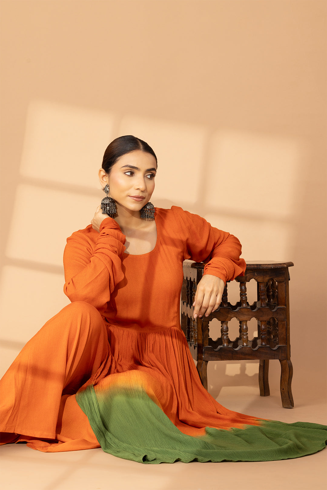 Rust Green Ombre Kurta Set