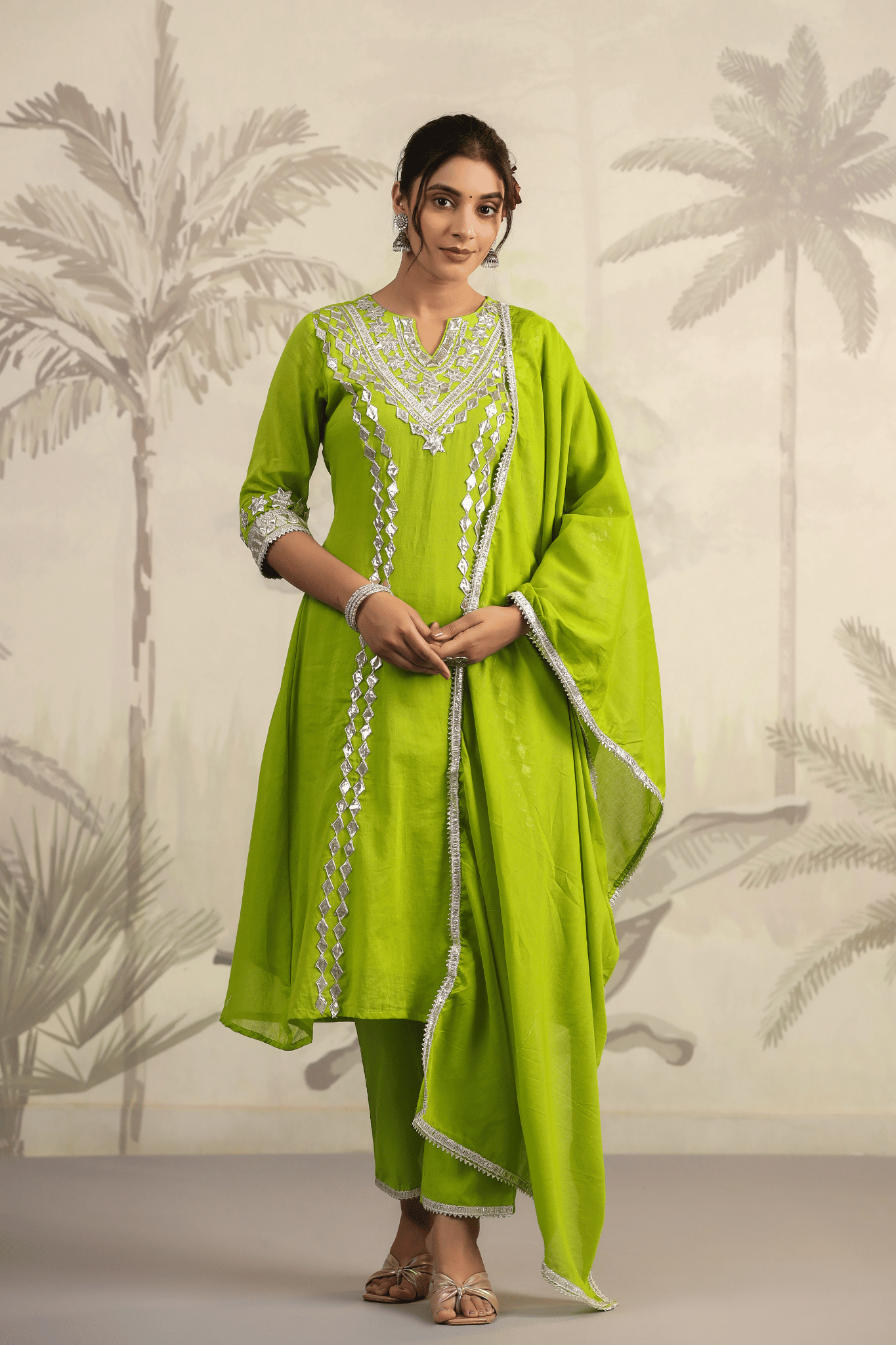 Green Gota Patti Straight Suit Set