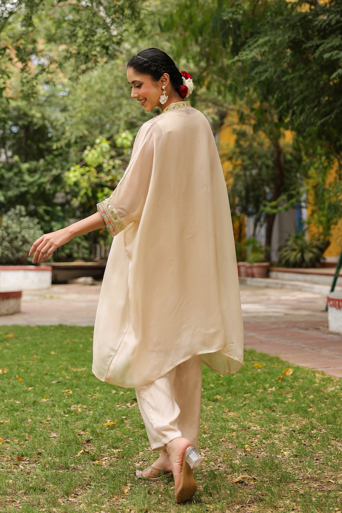 Beige Embroidered Kaftan & Palazzo