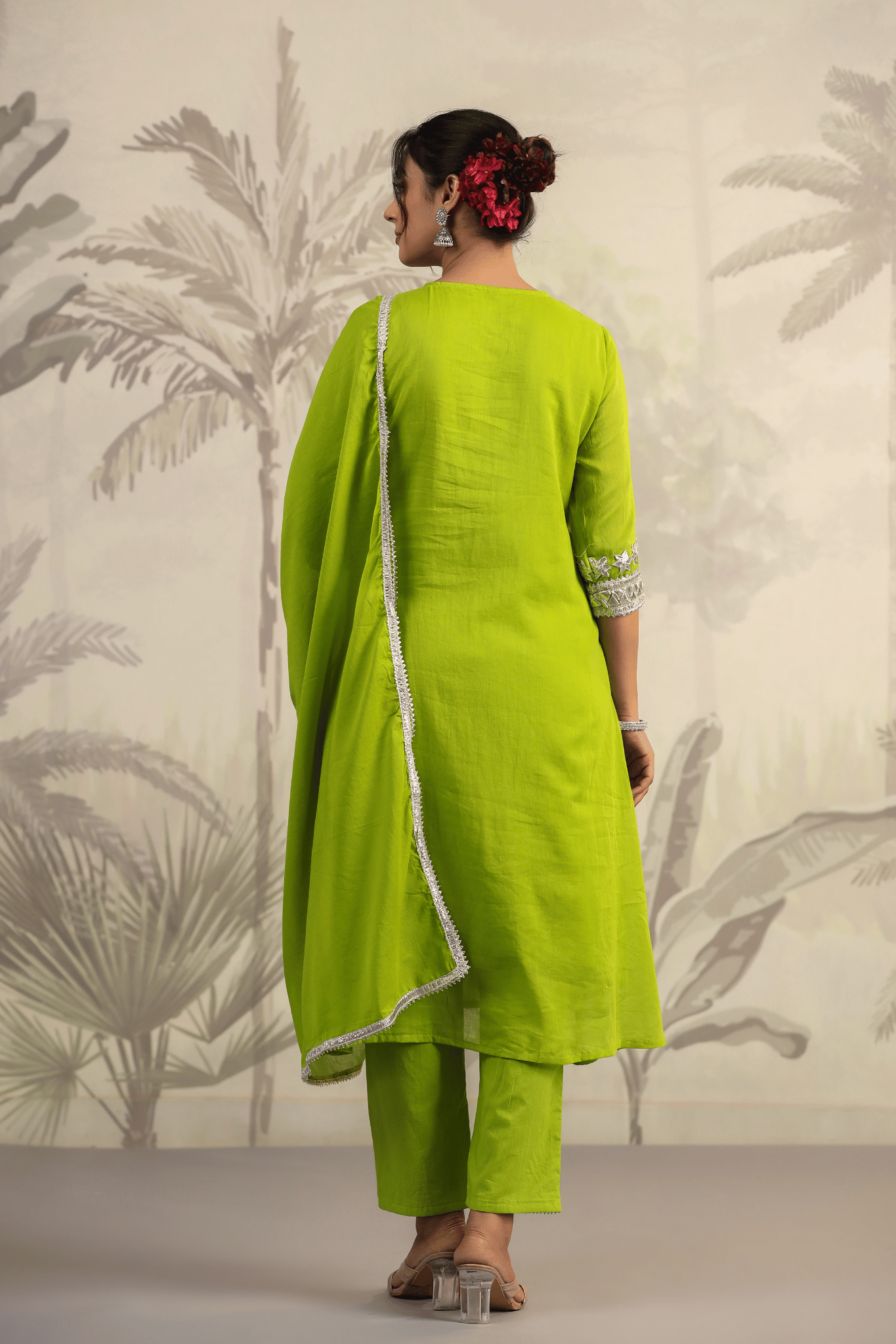 Green Gota Patti Straight Suit Set