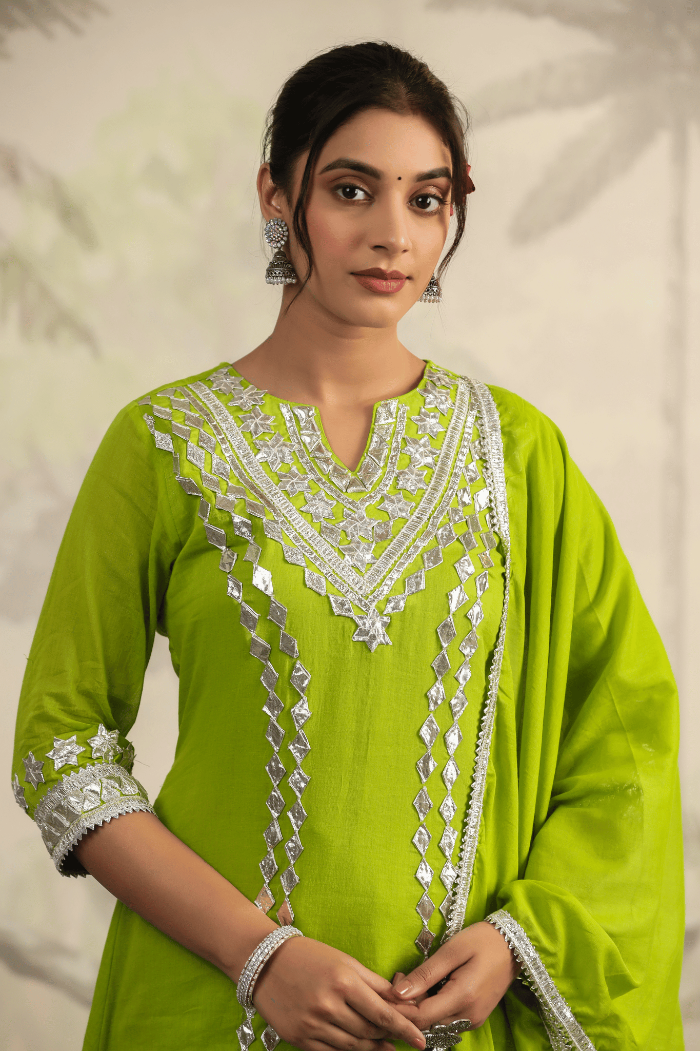 Green Gota Patti Straight Suit Set