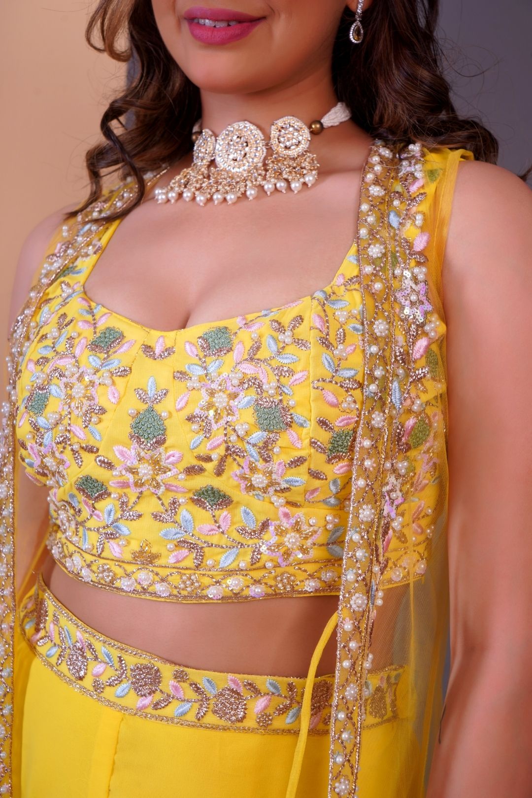 Yellow Embroidered Crop Top & Sharara Set