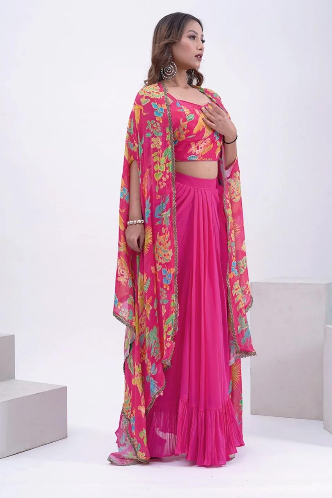 Pink Georgette Cape Set