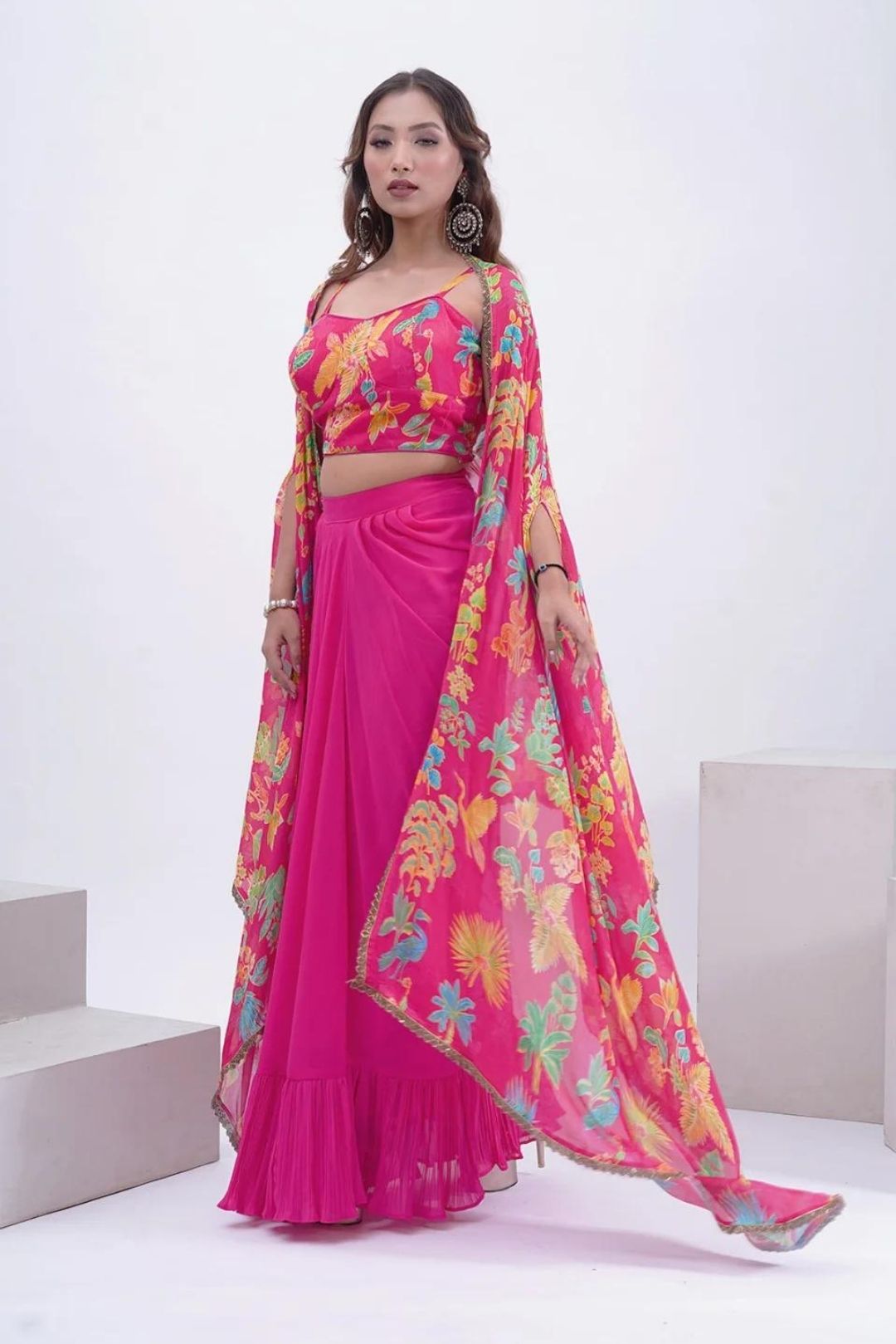 Pink Georgette Cape Set