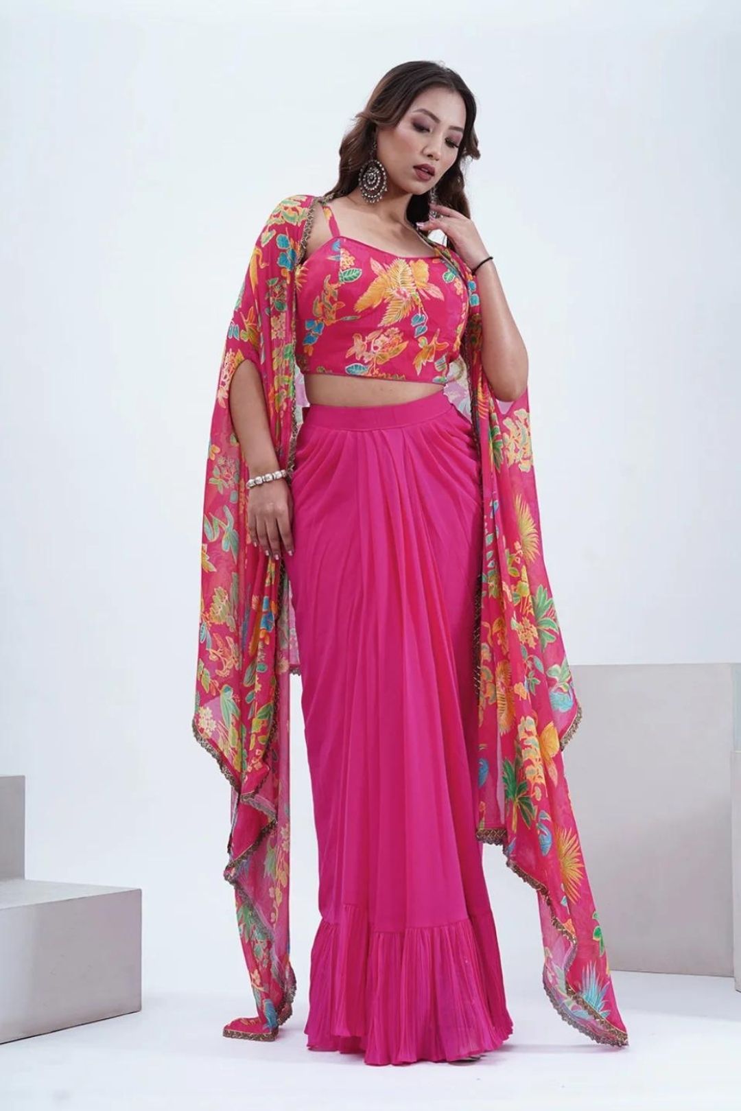 Pink Georgette Cape Set