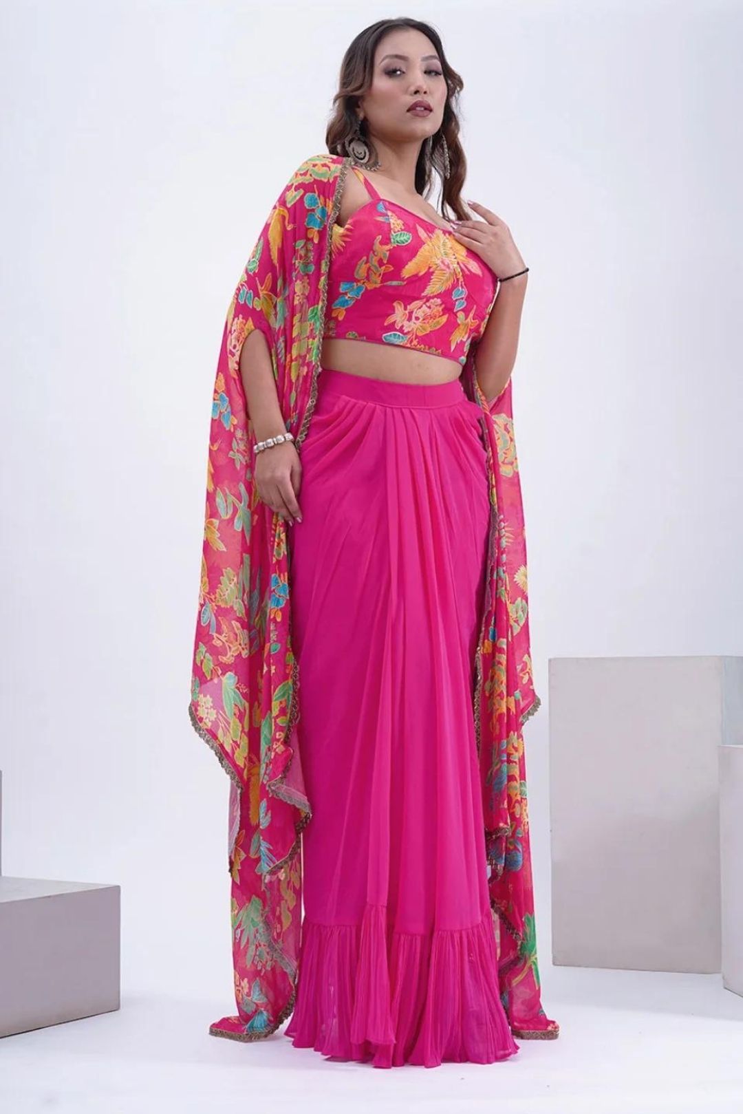 Pink Georgette Cape Set