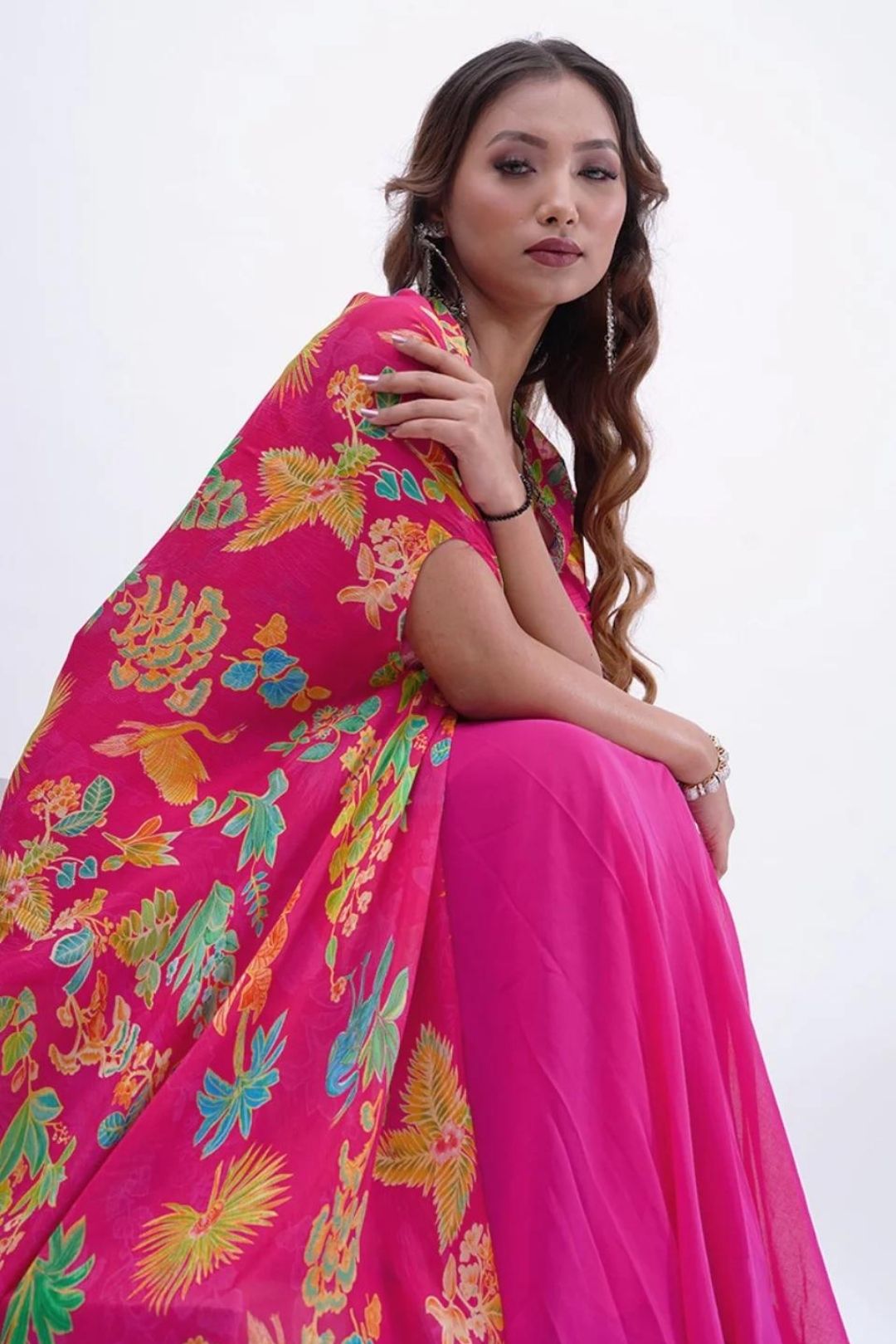 Pink Georgette Cape Set