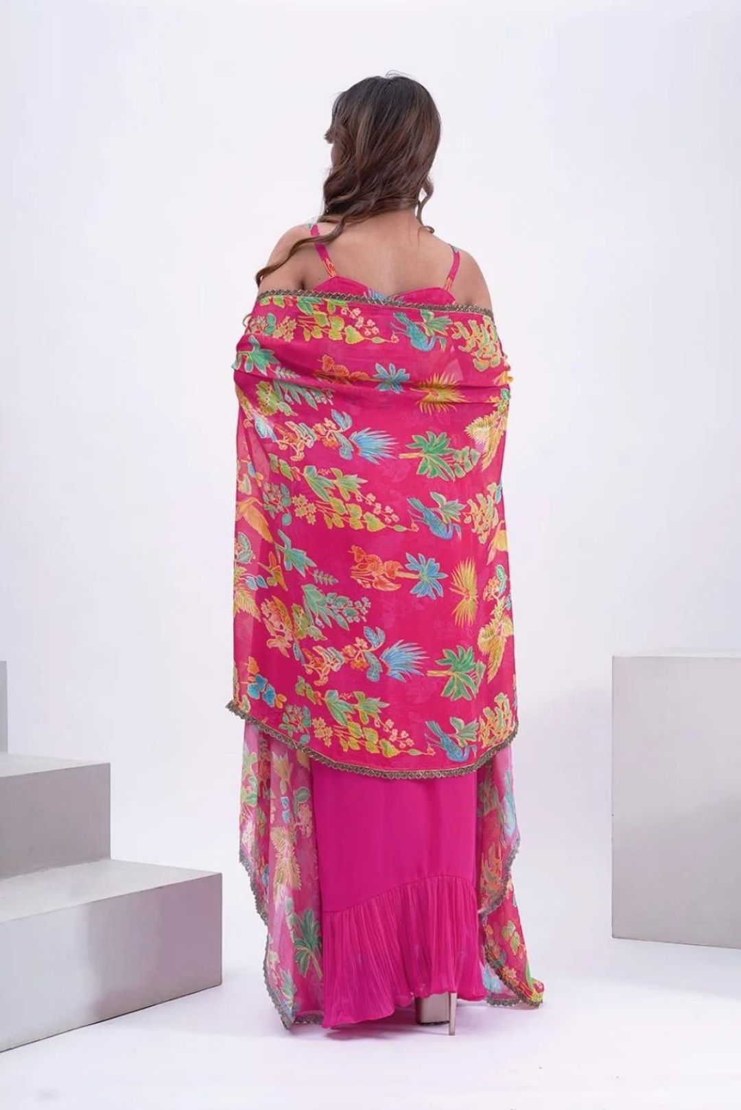 Pink Georgette Cape Set