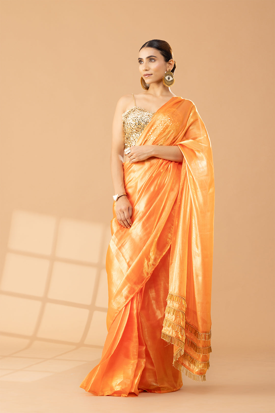 Tangerine Shimmer & Shine Chiffon Saree
