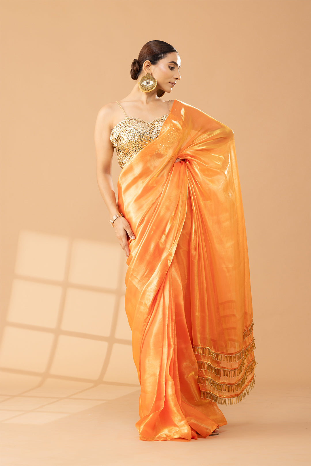 Tangerine Shimmer & Shine Chiffon Saree