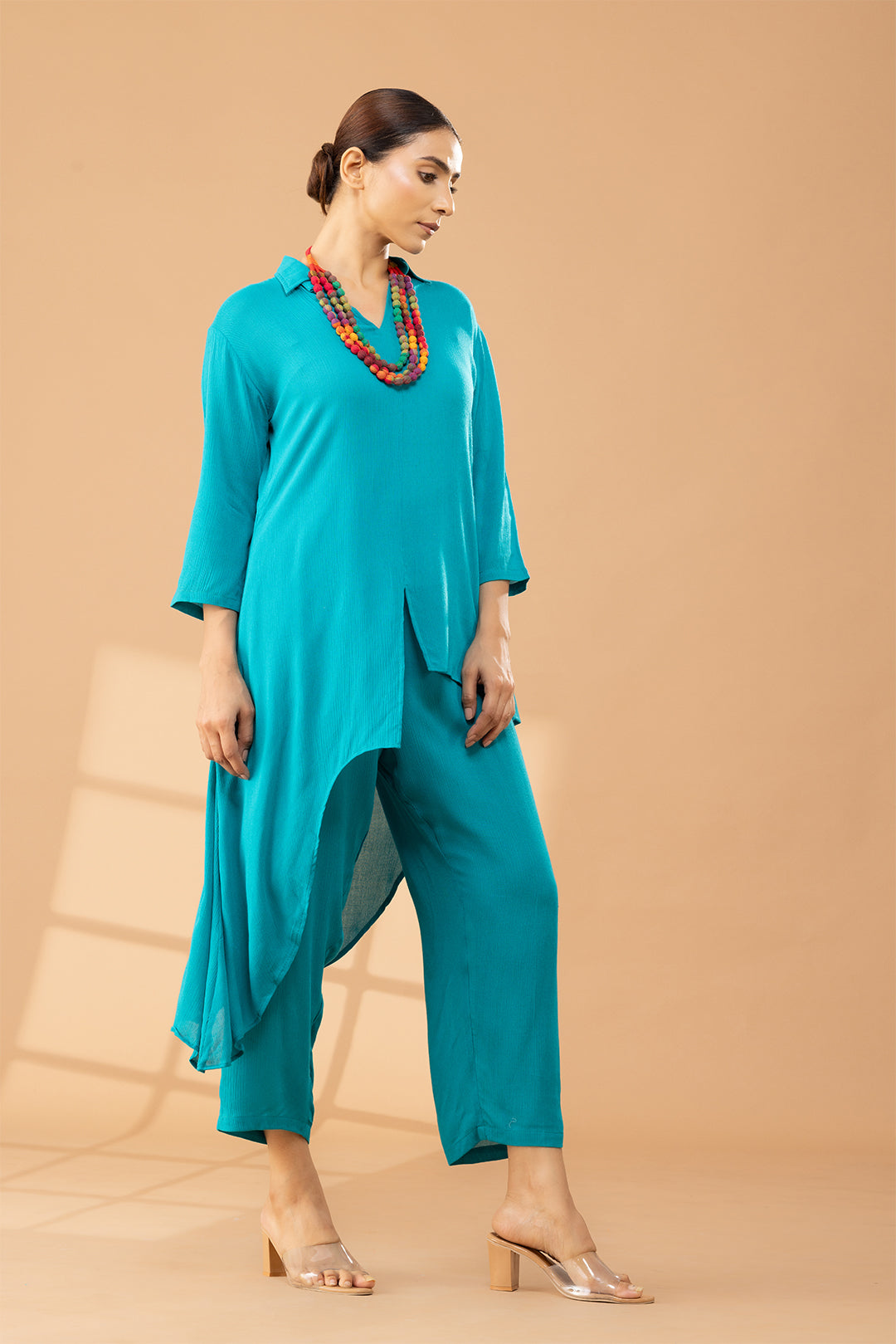 Turquoise Shirt Styled Coord Set