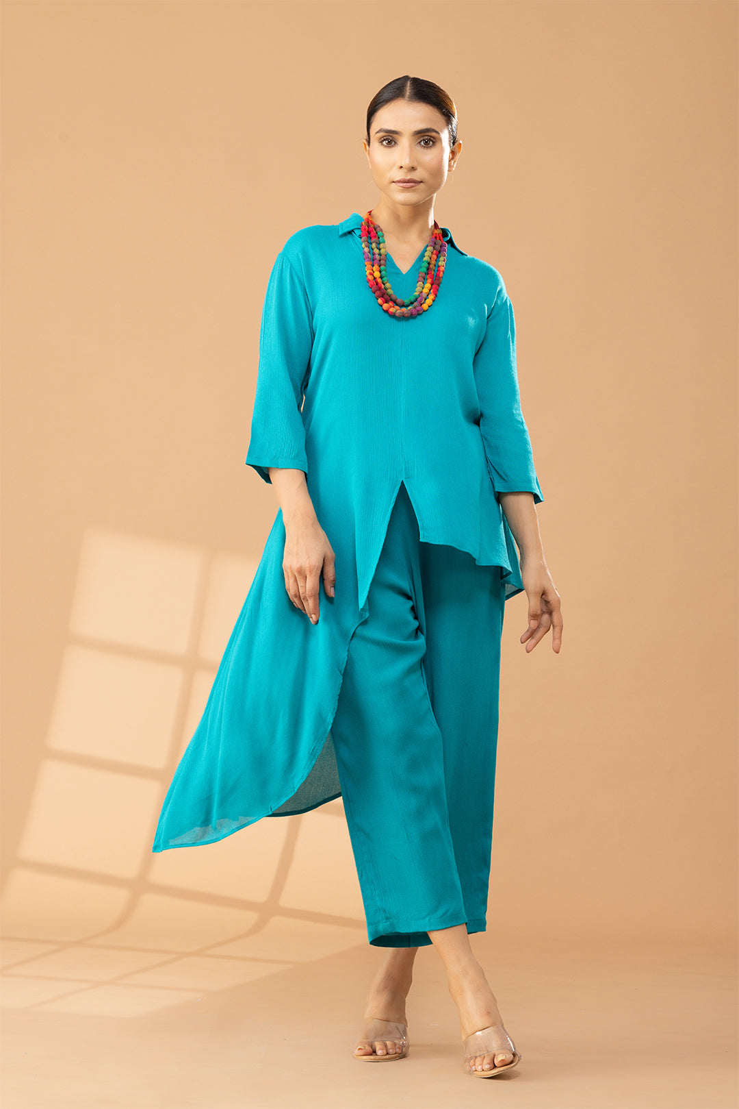 Turquoise Shirt Styled Coord Set