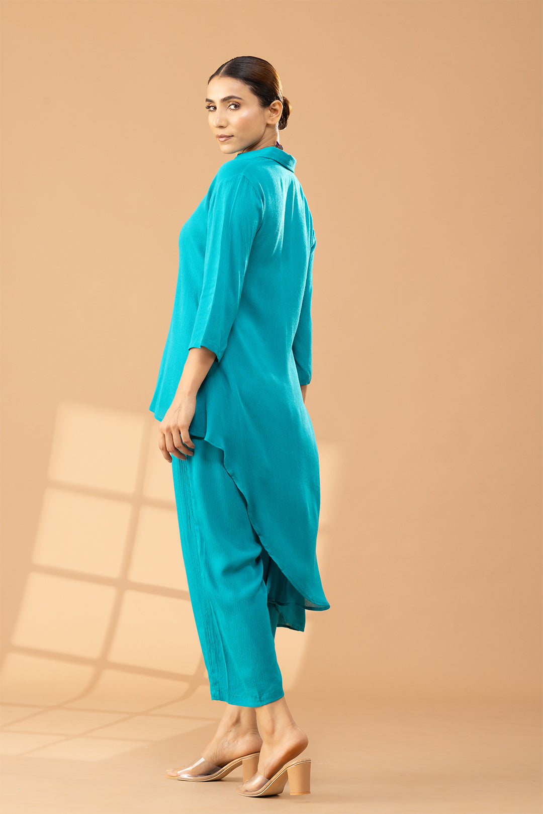 Turquoise Shirt Styled Coord Set