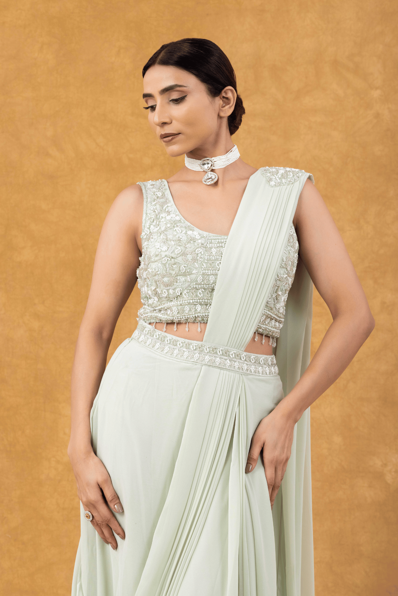 Pastel Green Elegance Ready-to-Wear Saree with Chic Blouse