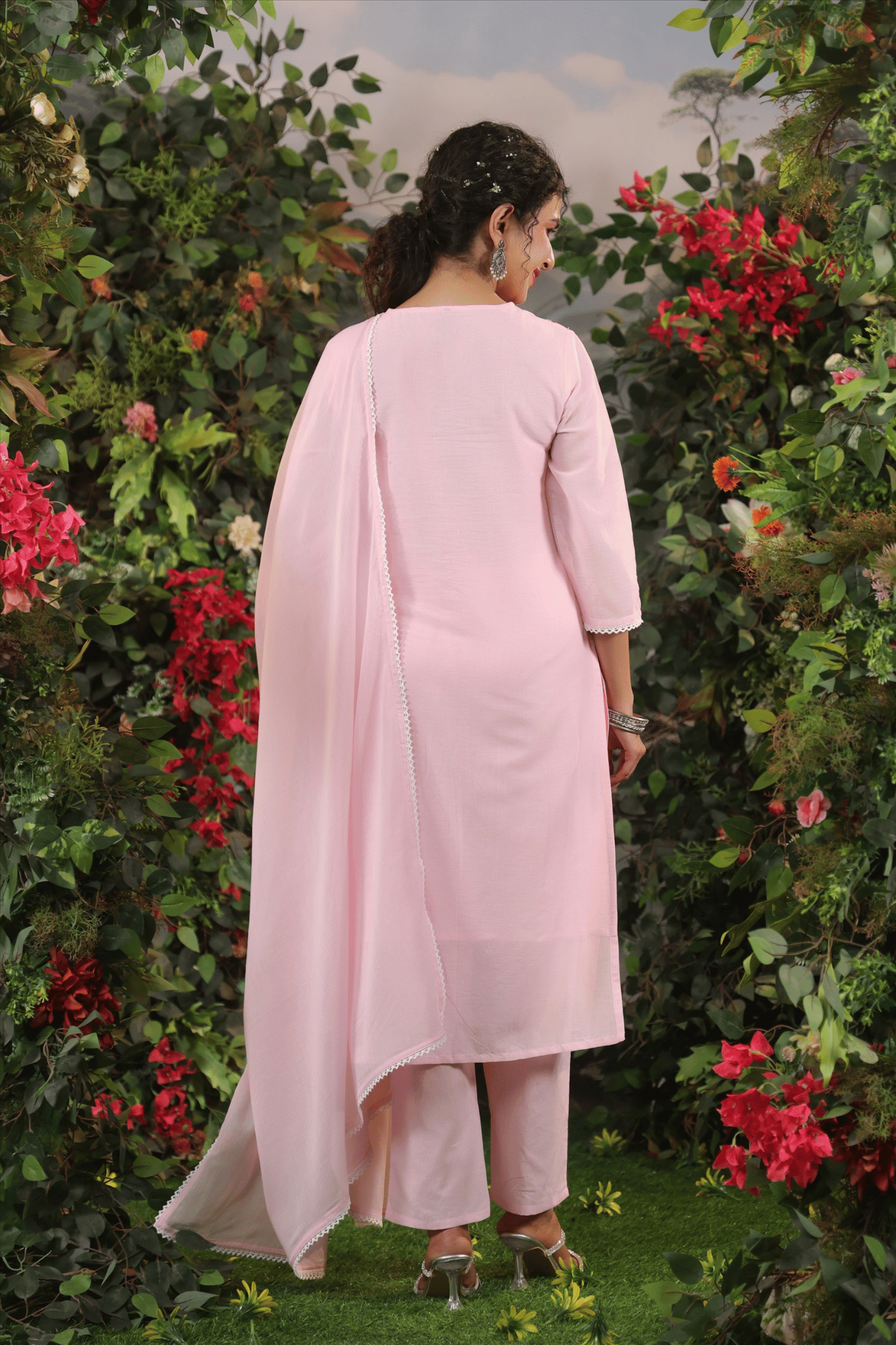 Pink Embroidered Mulmul kurta set