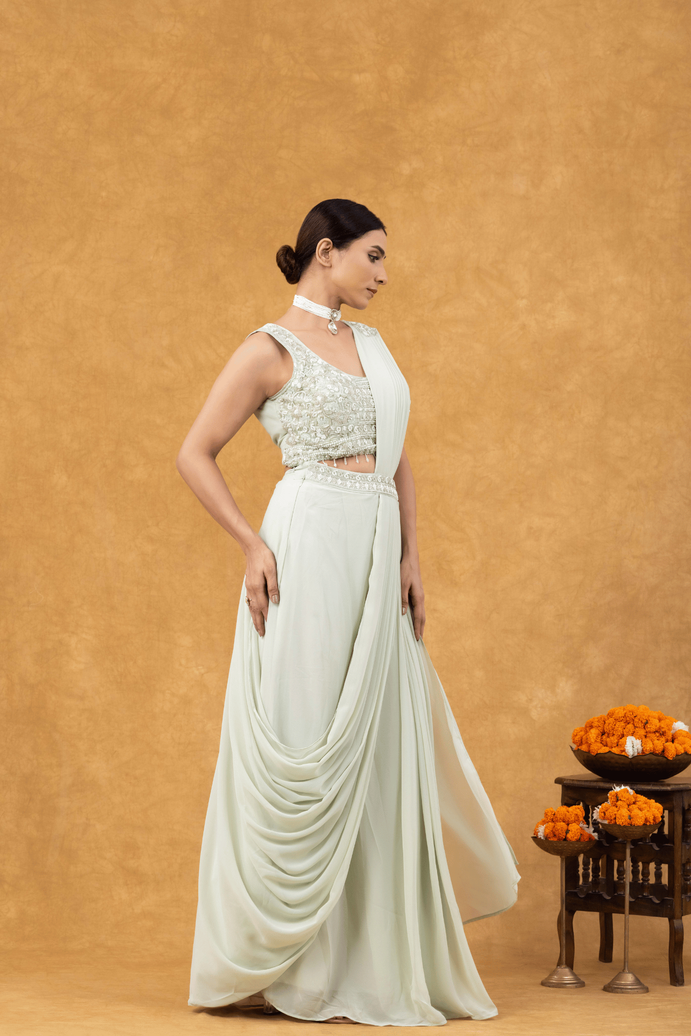 Pastel Green Elegance Ready-to-Wear Saree with Chic Blouse