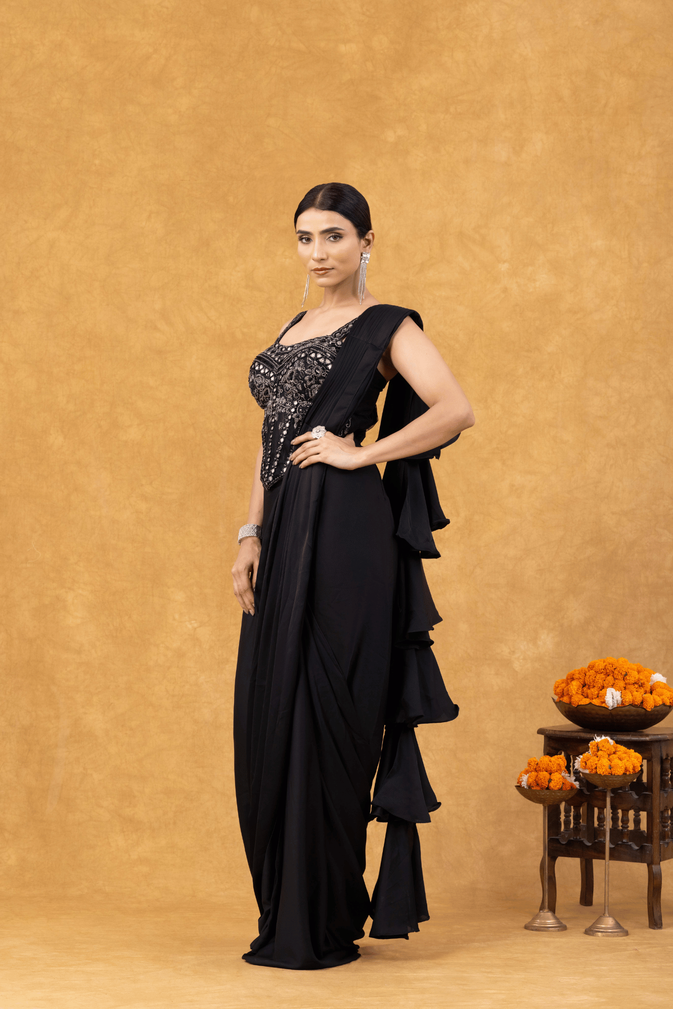 Midnight Ruffles & Corset Charm Saree