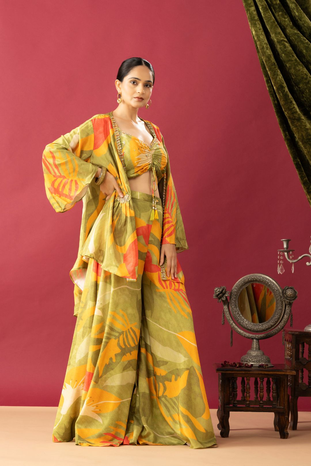 Floral Printed Indowestern Pallazzo Set with Short Shrug