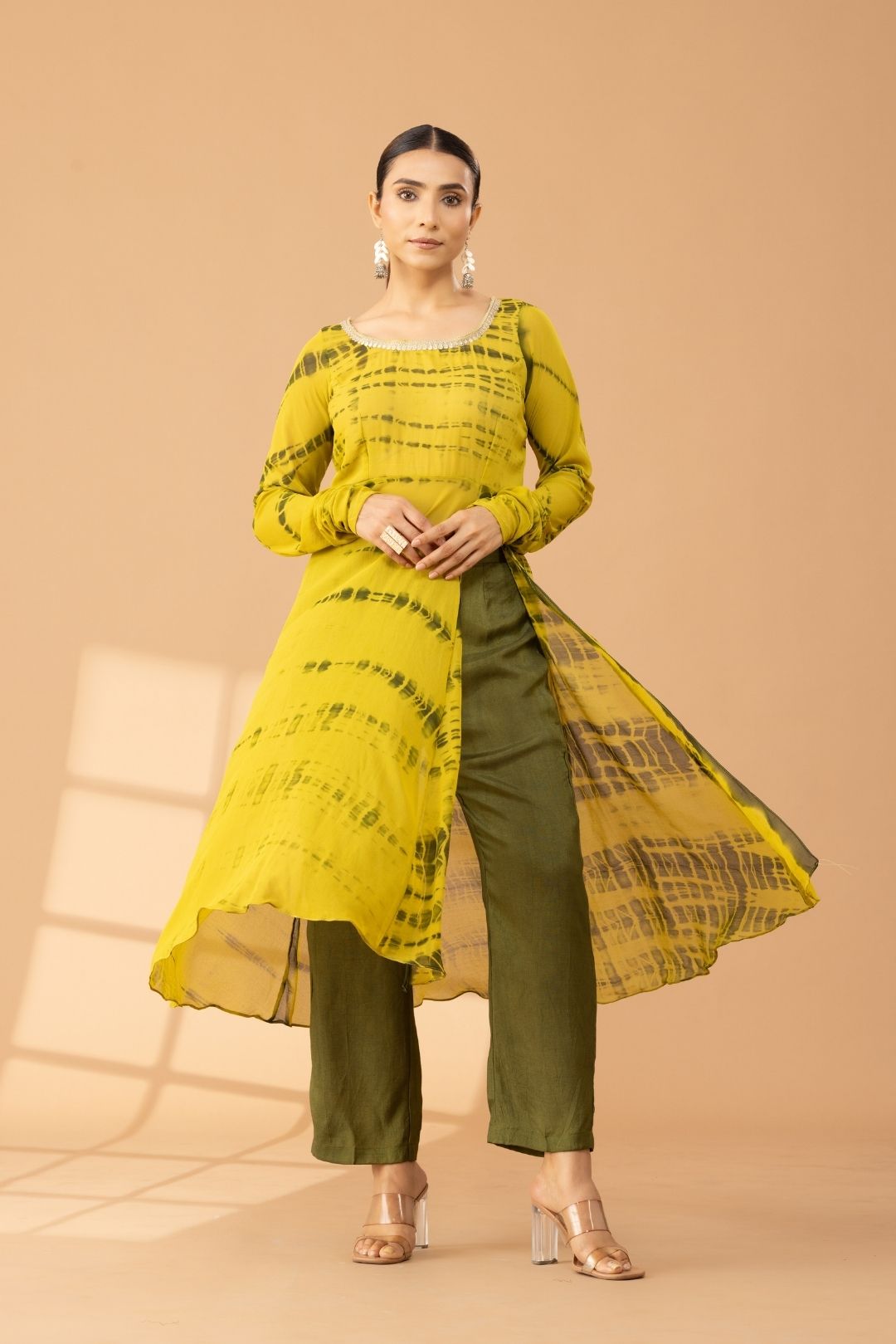 Green Tie & Dye Georgette Kurta Set