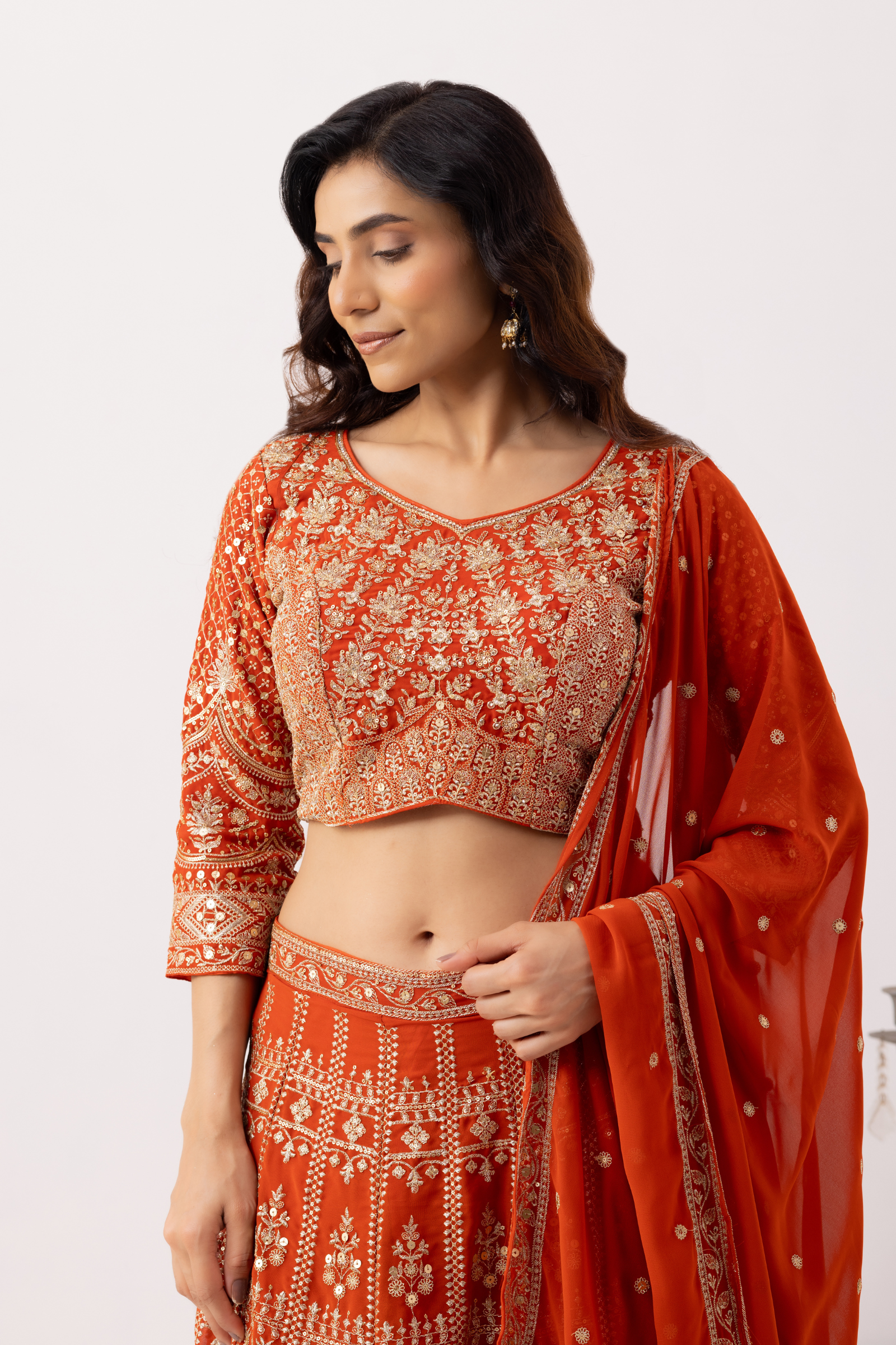 Rust Orange Zardozi Lehenga Set