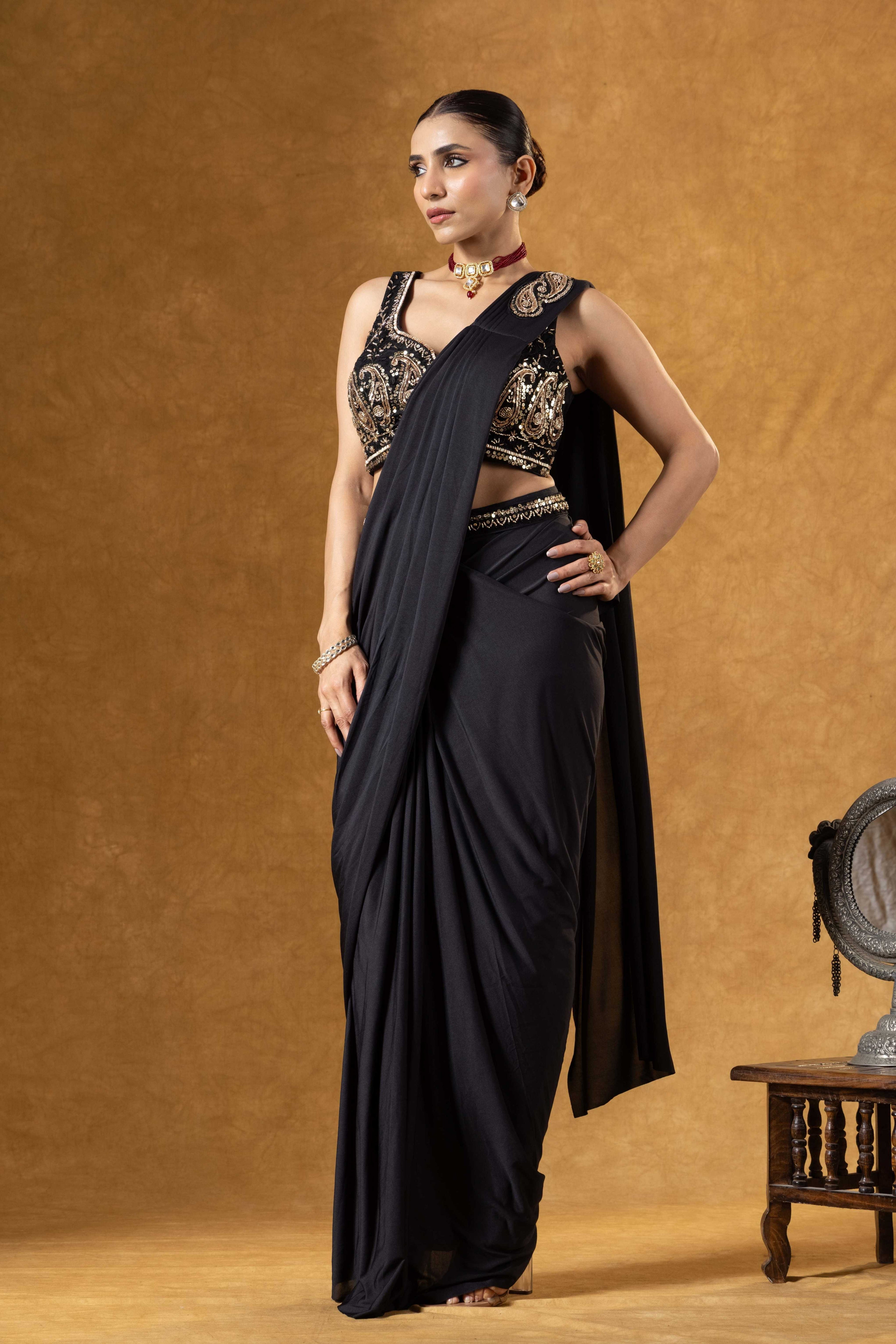 Black Draped Saree Ensemble