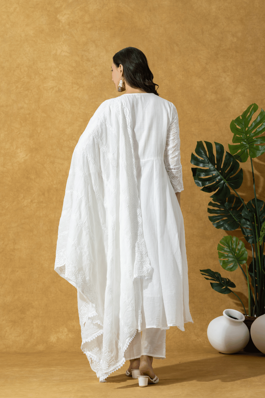 Ivory Embroidered Chikankari Anarkali Suit Set