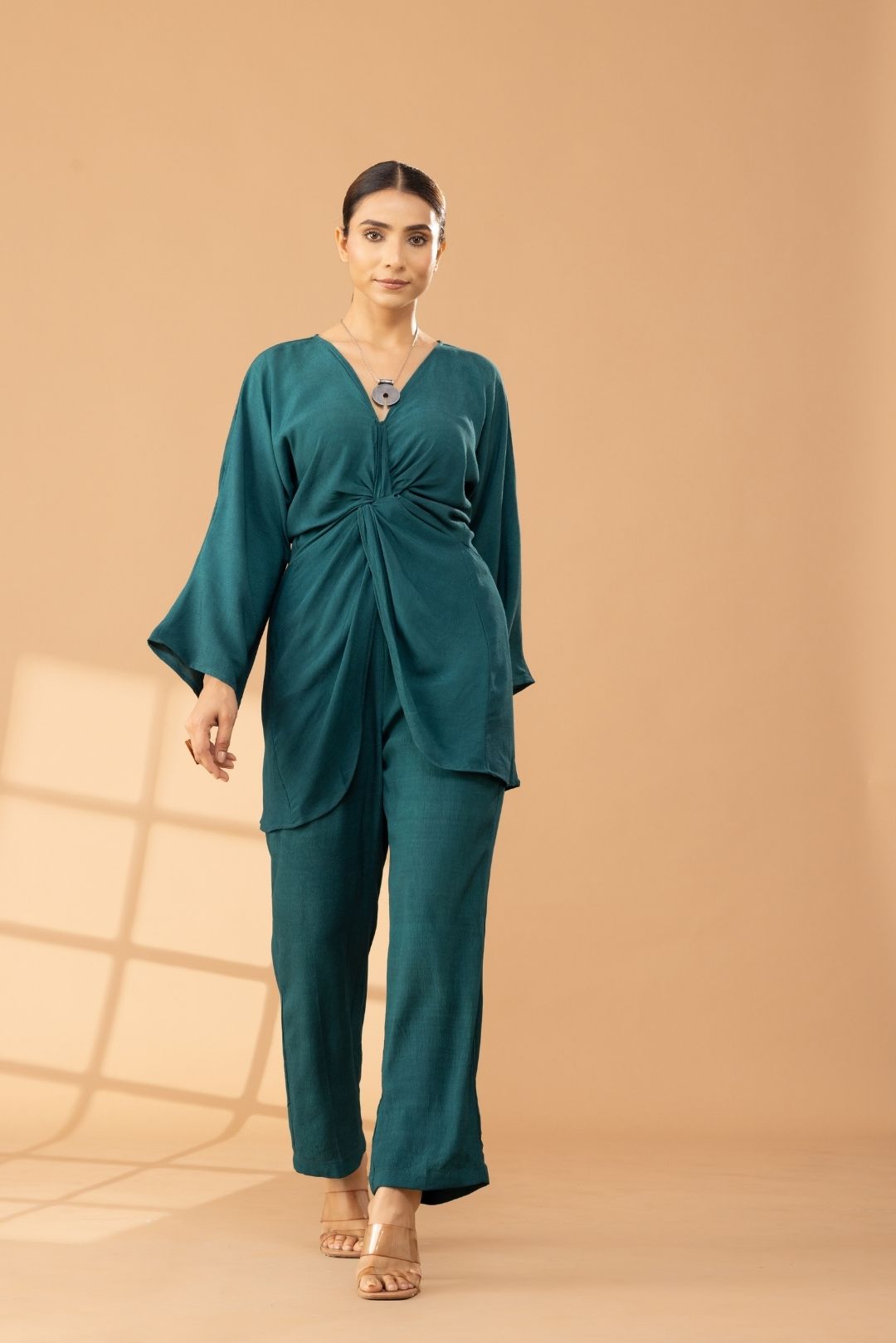 Solid Green Asymmetric Muslin Coord Set