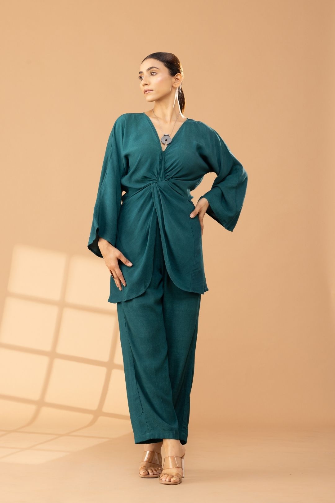 Solid Green Asymmetric Muslin Coord Set