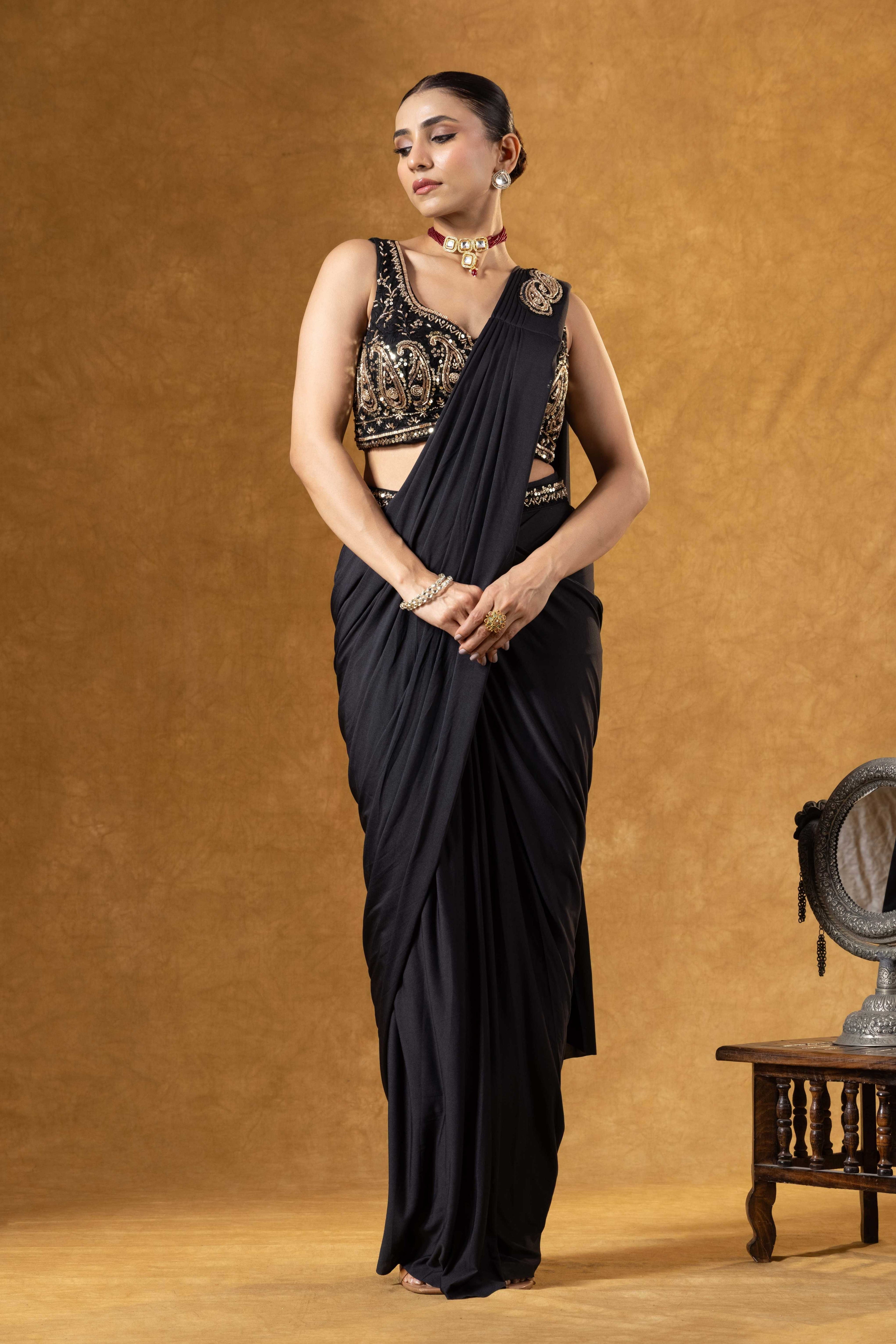 Black Draped Saree Ensemble
