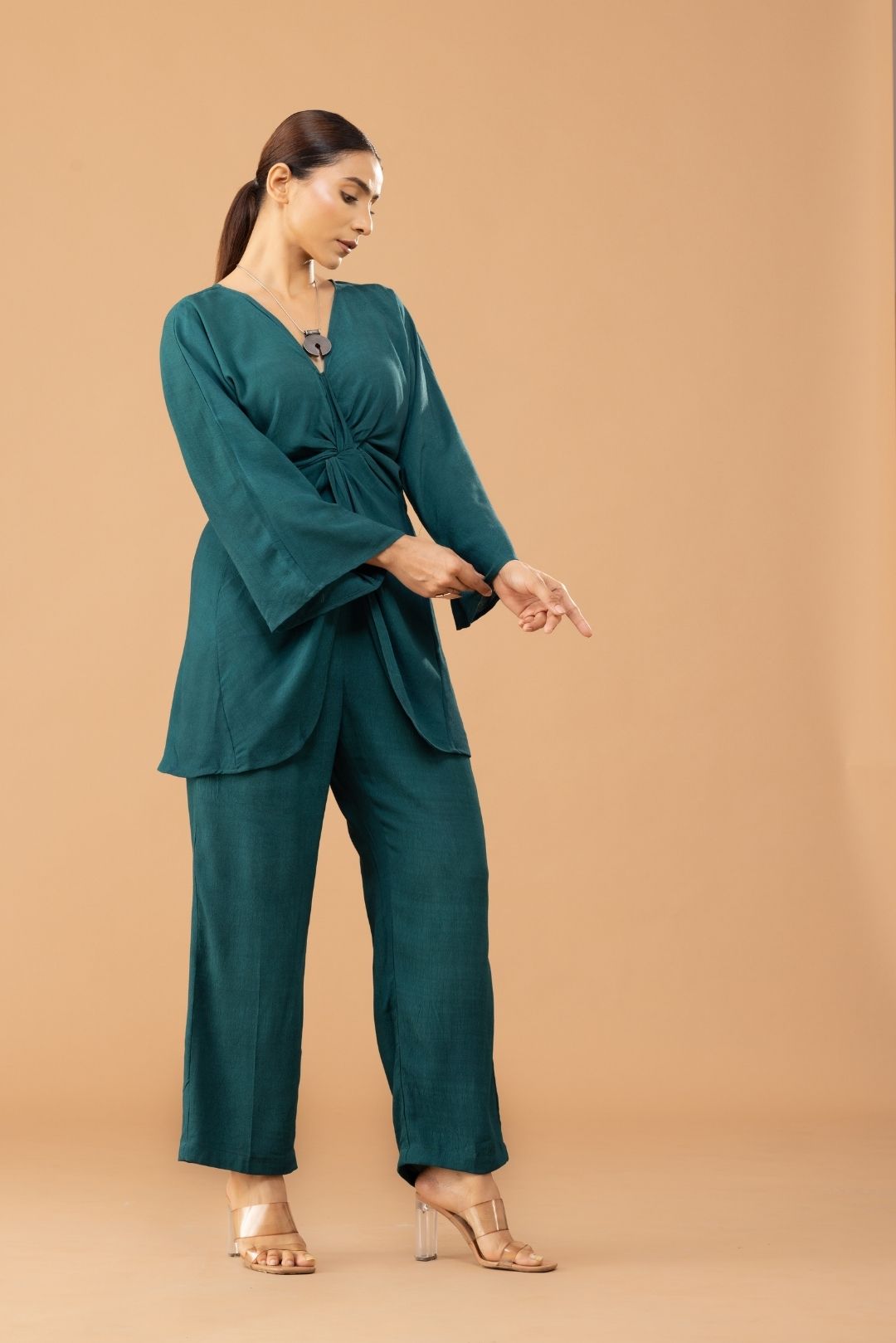 Solid Green Asymmetric Muslin Coord Set