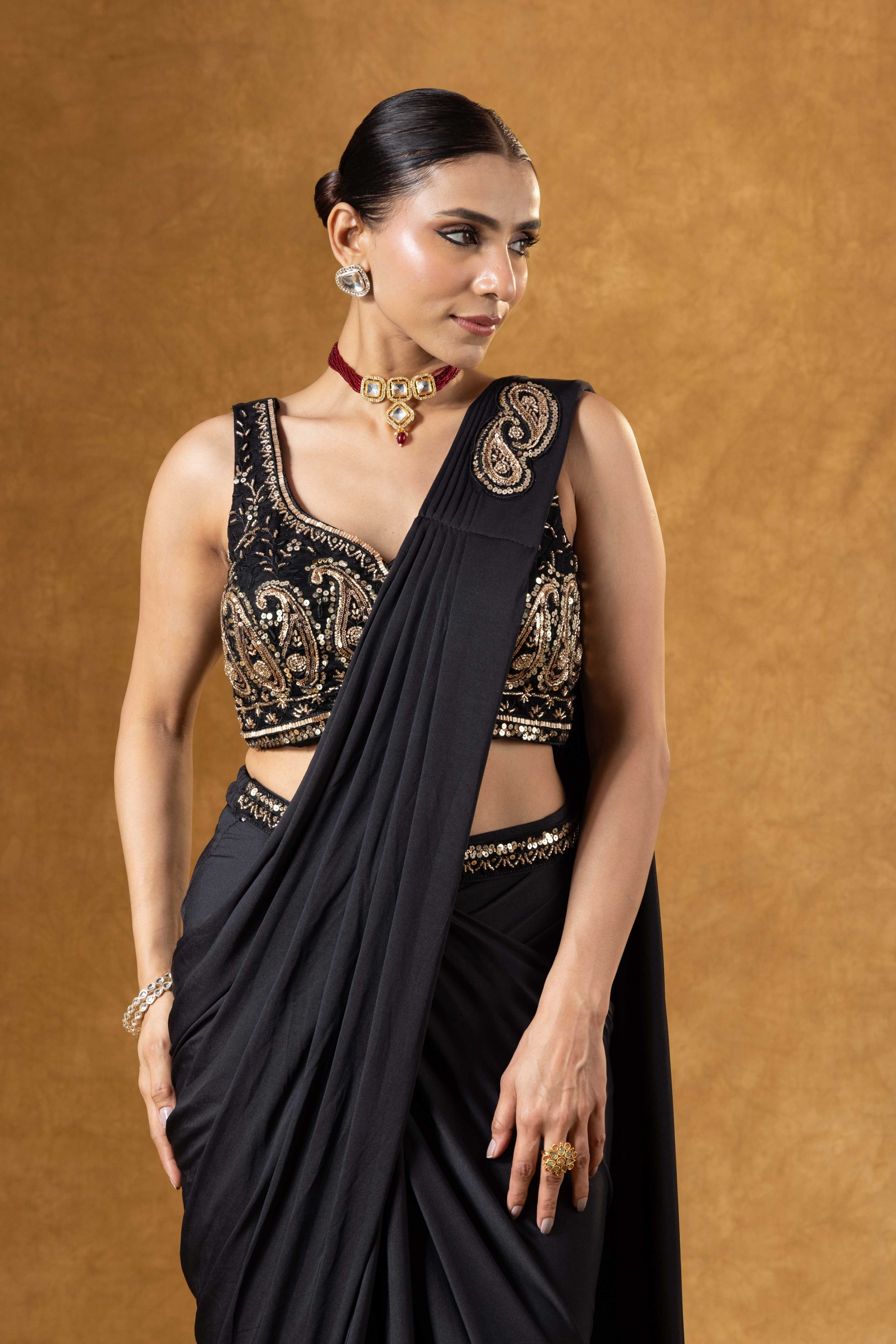Black Draped Saree Ensemble