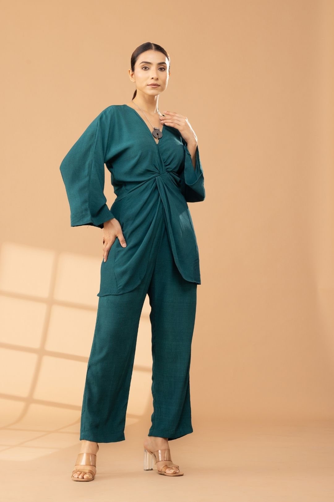 Solid Green Asymmetric Muslin Coord Set