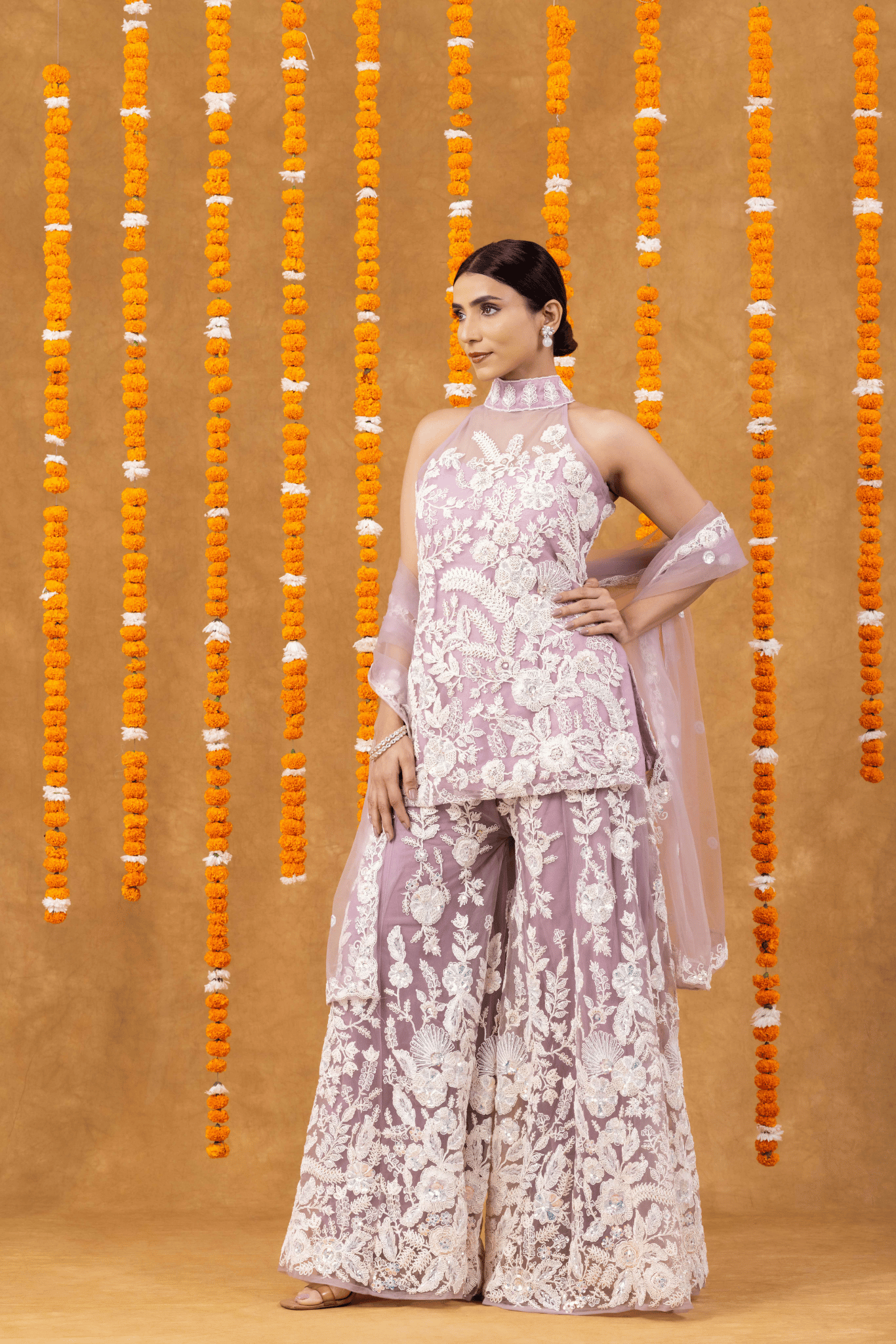 Lilac Luxe Embroidered Halter Kurta Palazzo Set