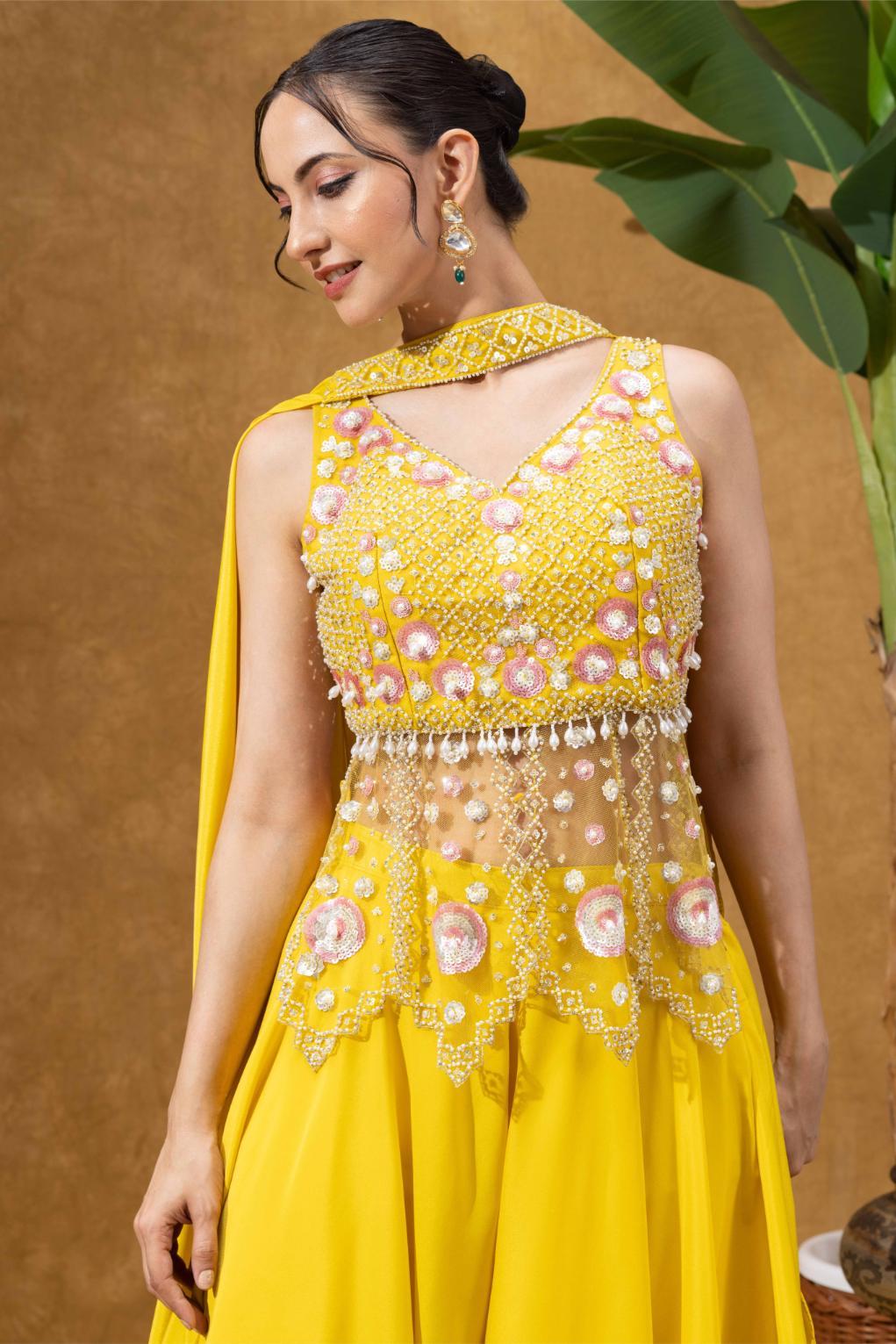 Sunshine Yellow Embroidered Sharara Set