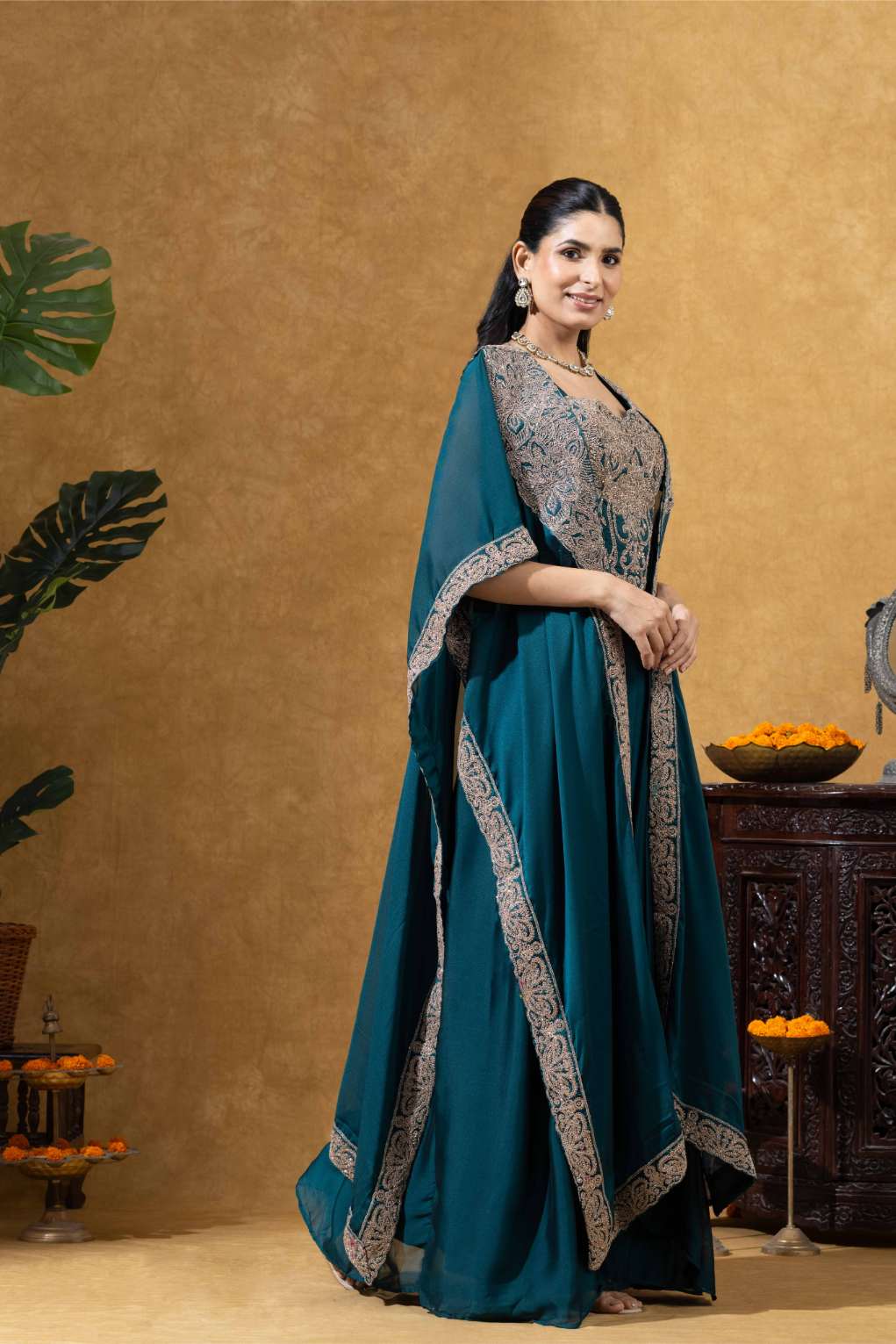 Bottle Green Embellished Skirt Set