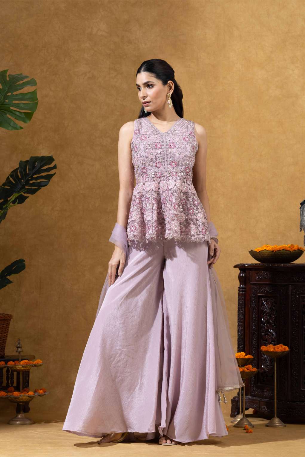 Embellished Indo-Western Sharara Set in Blush Pink