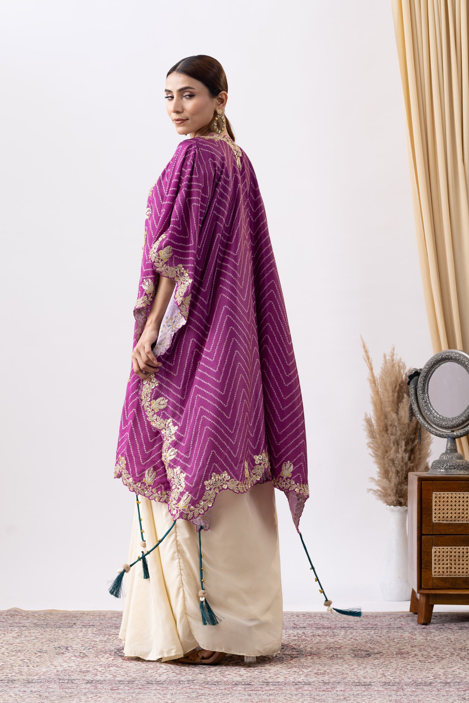 Blend of Ivory & Purple Cowl Skirt Set