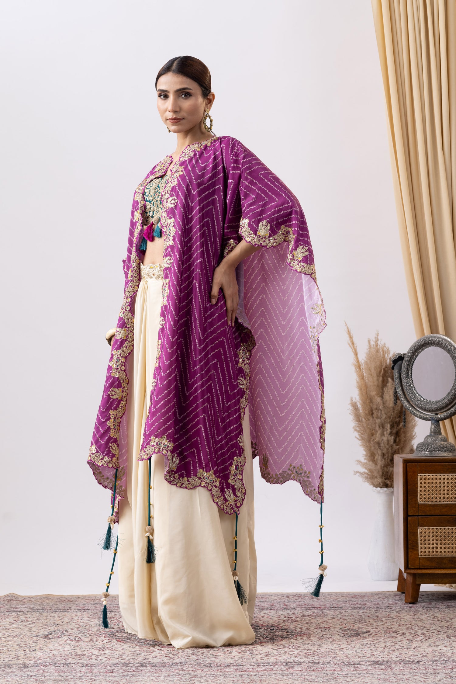 Blend of Ivory & Purple Cowl Skirt Set