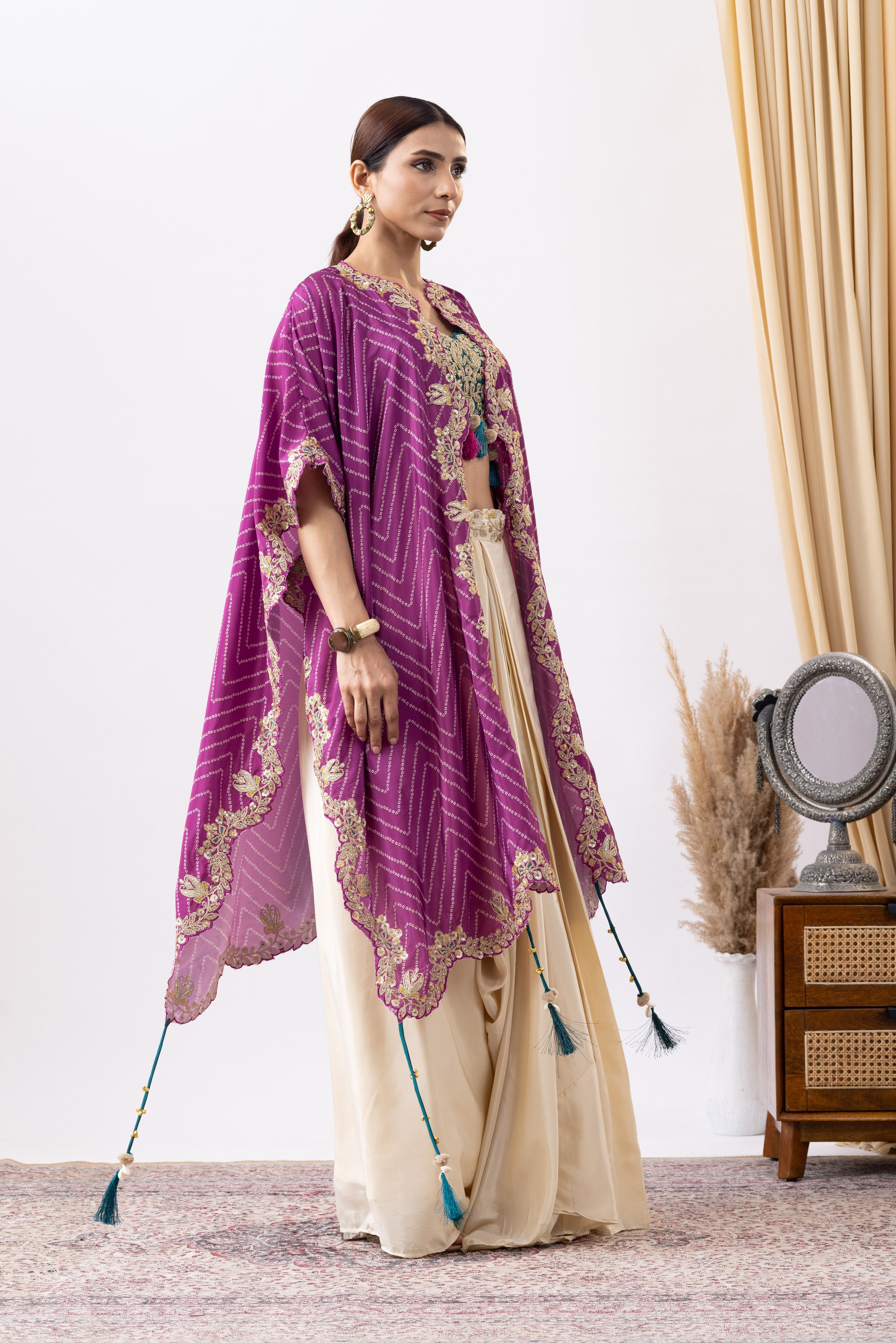 Blend of Ivory & Purple Cowl Skirt Set