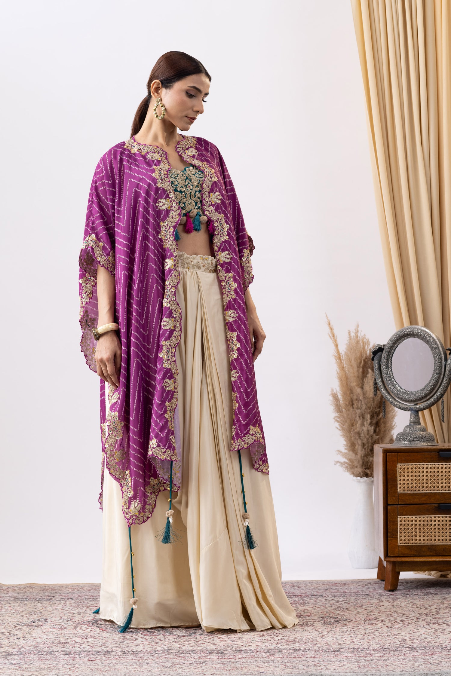 Blend of Ivory & Purple Cowl Skirt Set